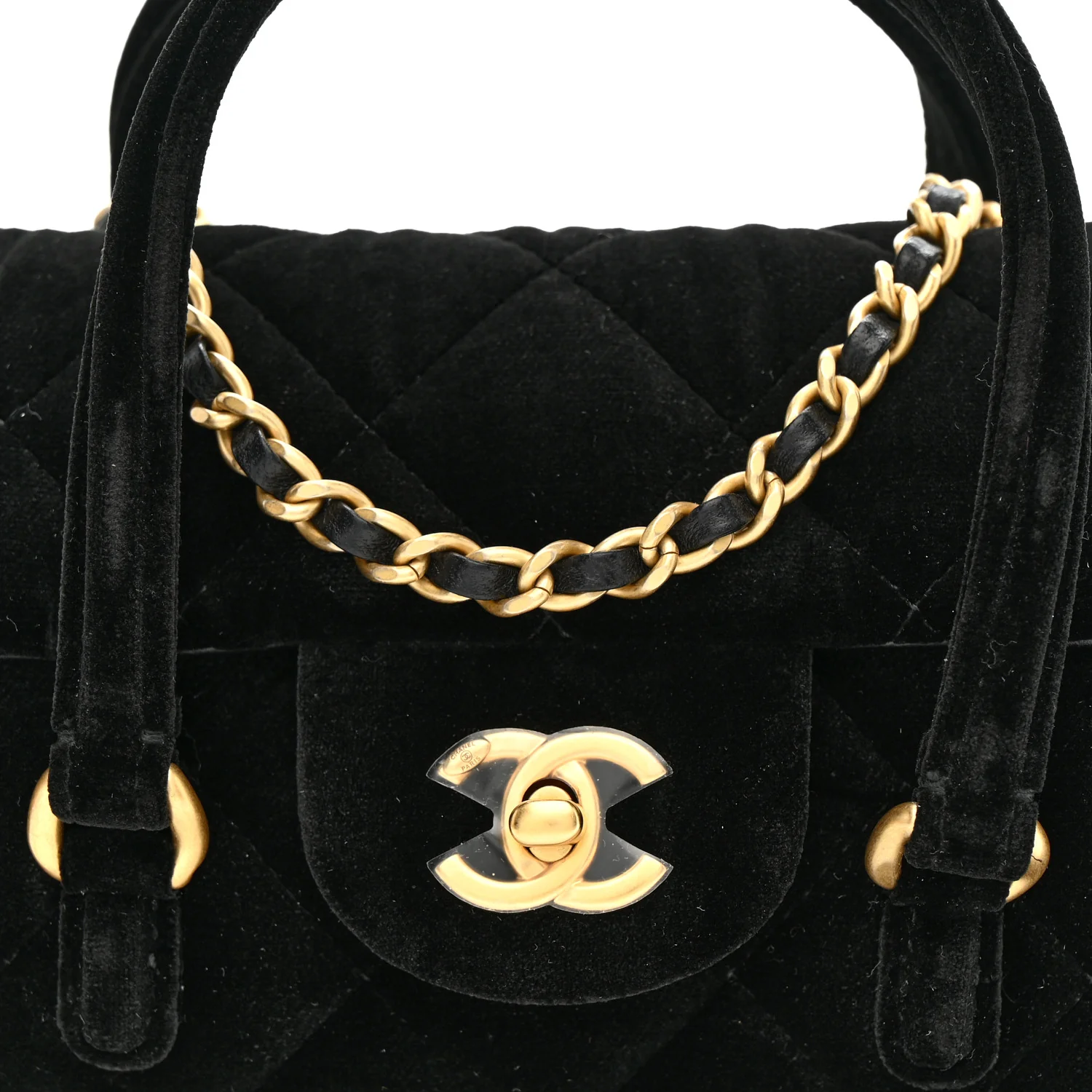 Velvet Quilted Mini Top Handle Flap Black
