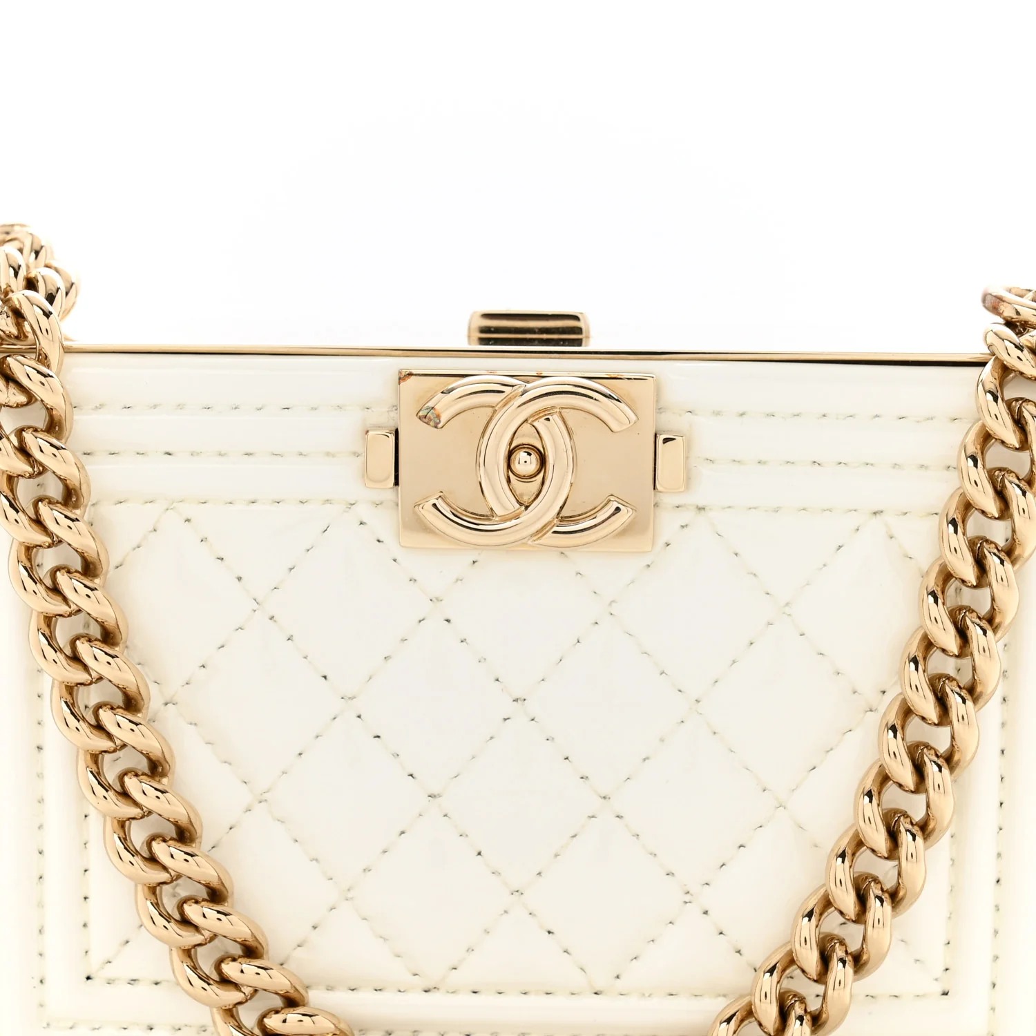 Patent Calfskin Boy Minaudiere White