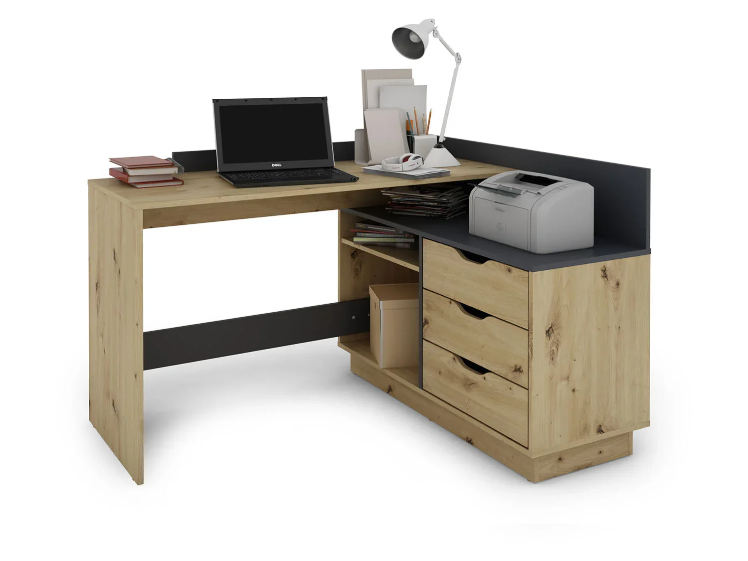 byLIVING Bureau d'angle Belfast avec compartiments, 129 x 105 x 83 cm