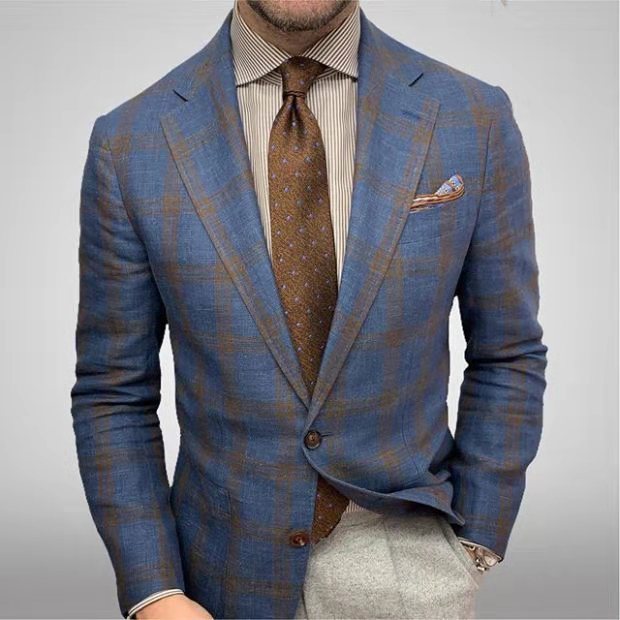 Blazer à carreaux à col revers et simple boutonnage