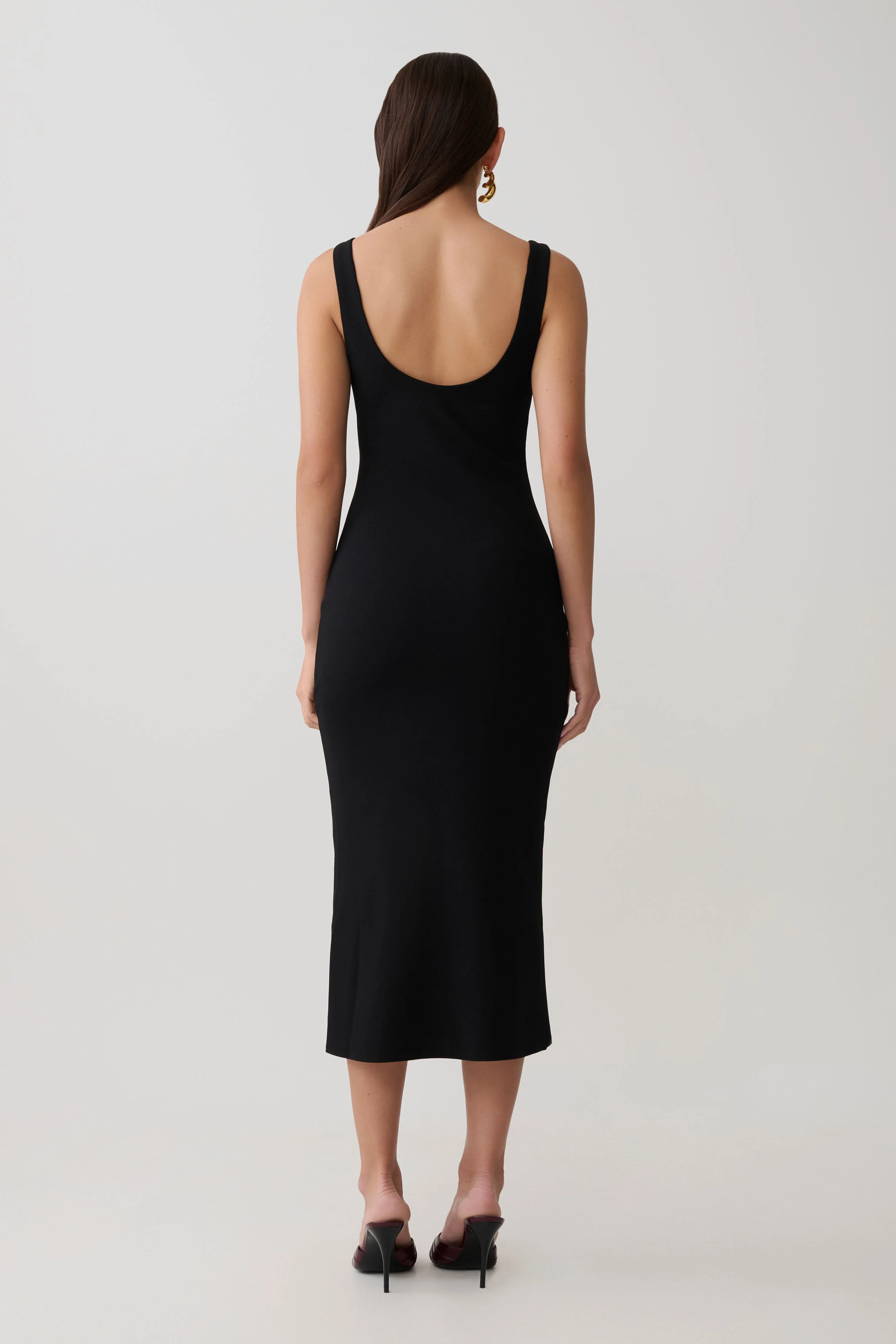 Allyra Scoop Stretch Crepe Midi Dress - Black