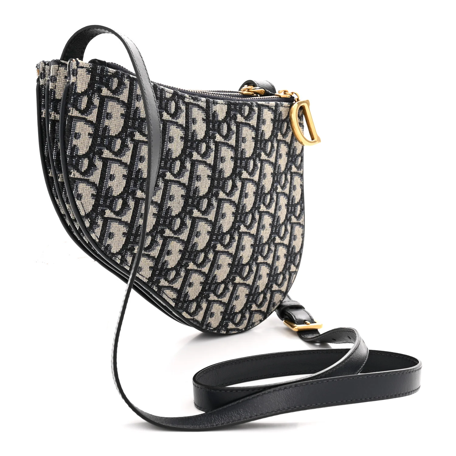 Oblique Saddle Pouch With Strap Navy Blue