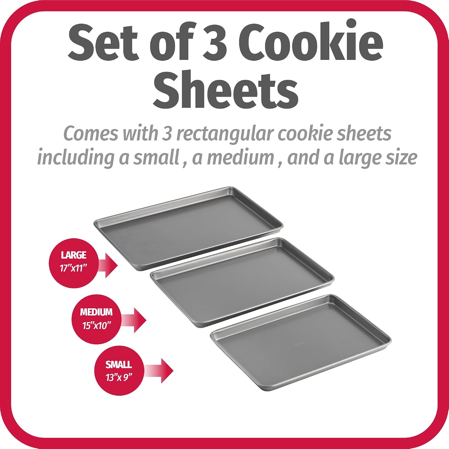 GoodCook Everyday Nonstick Baking Sheet Set, 3 Pack Includes Small (13×9), Medium (15×1) and Large (17×11) Pans, Carbon Steel Construction Cookie Sheets Bakeware Set, Gray