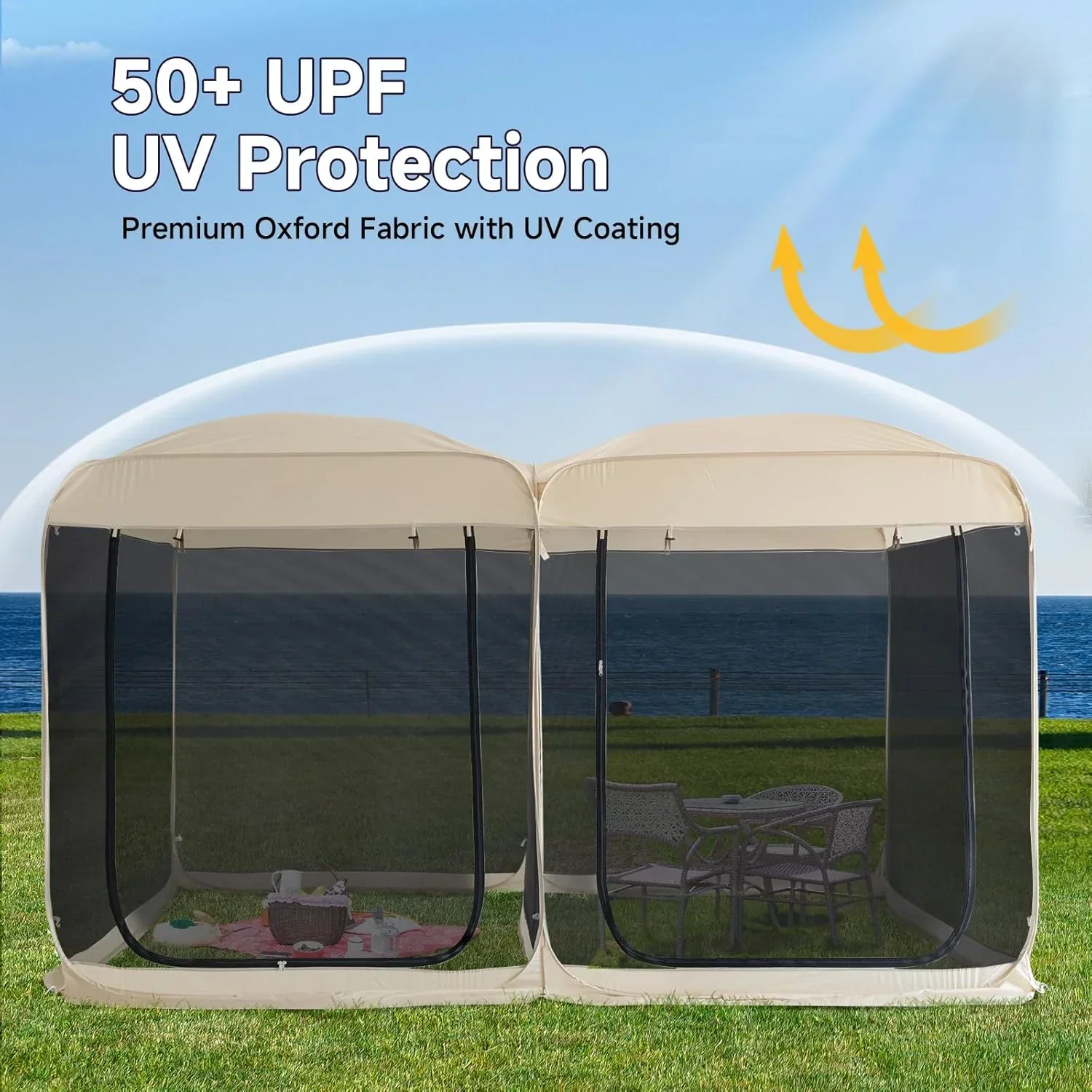 Gazebo moustiquaire pouvant accueillir 6, 10 ou 15 personnes. Tente de style igloo avec moustiquaire latérale. Idéal