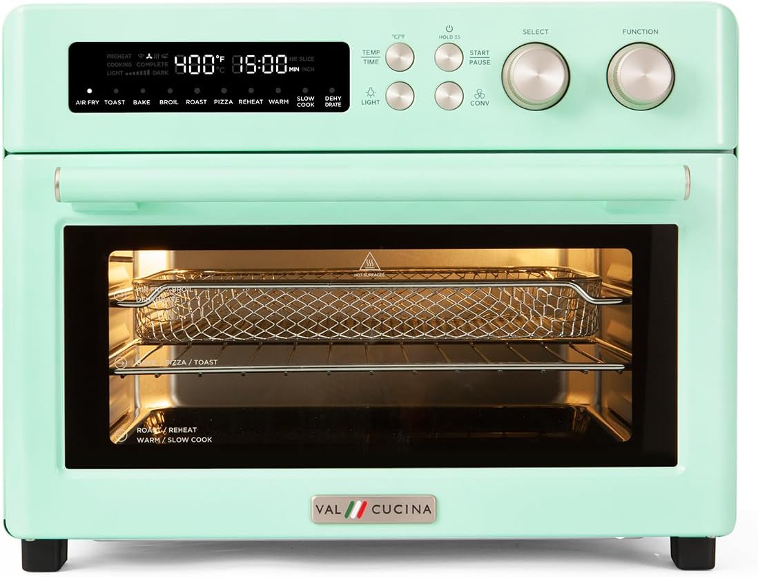 VAL CUCINA Infrared Heating 26.3 QT Air Fryer Toaster Oven, Large Countertop Convection Oven 10-in-1 Combo, 6-Slice Toast, Enamel Baking Pan Easy Clean with Recipe Book, Black Matte Stainless Steel