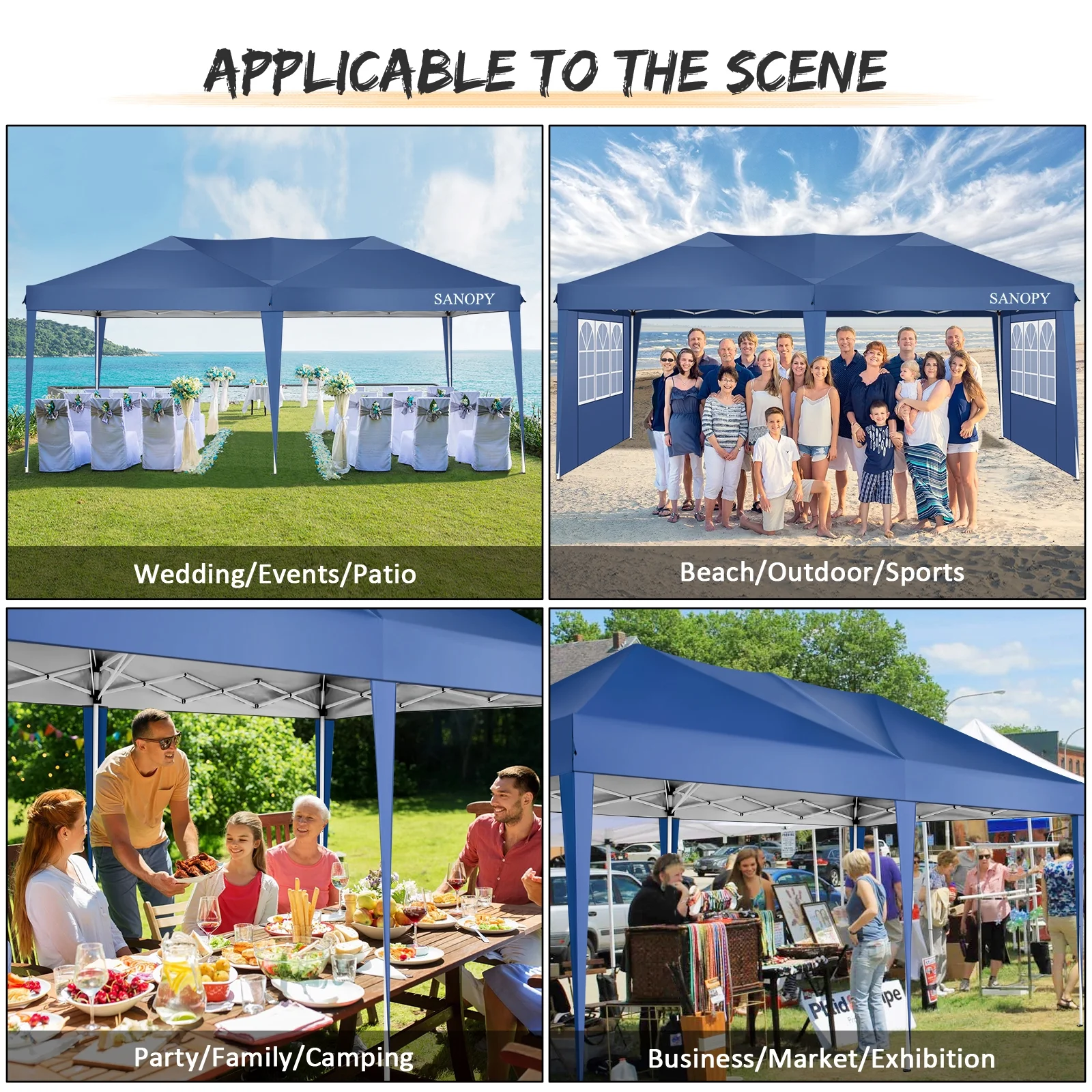 10' x 20' Pop Up Canopy Tent, Instant Outdoor Party Canopy, Straight Leg Shelter, Adjustable Height Waterproof Gazebo with Carrying Bag for Party Wedding Picnic Tent(10' x 20'/Blue) Image 9