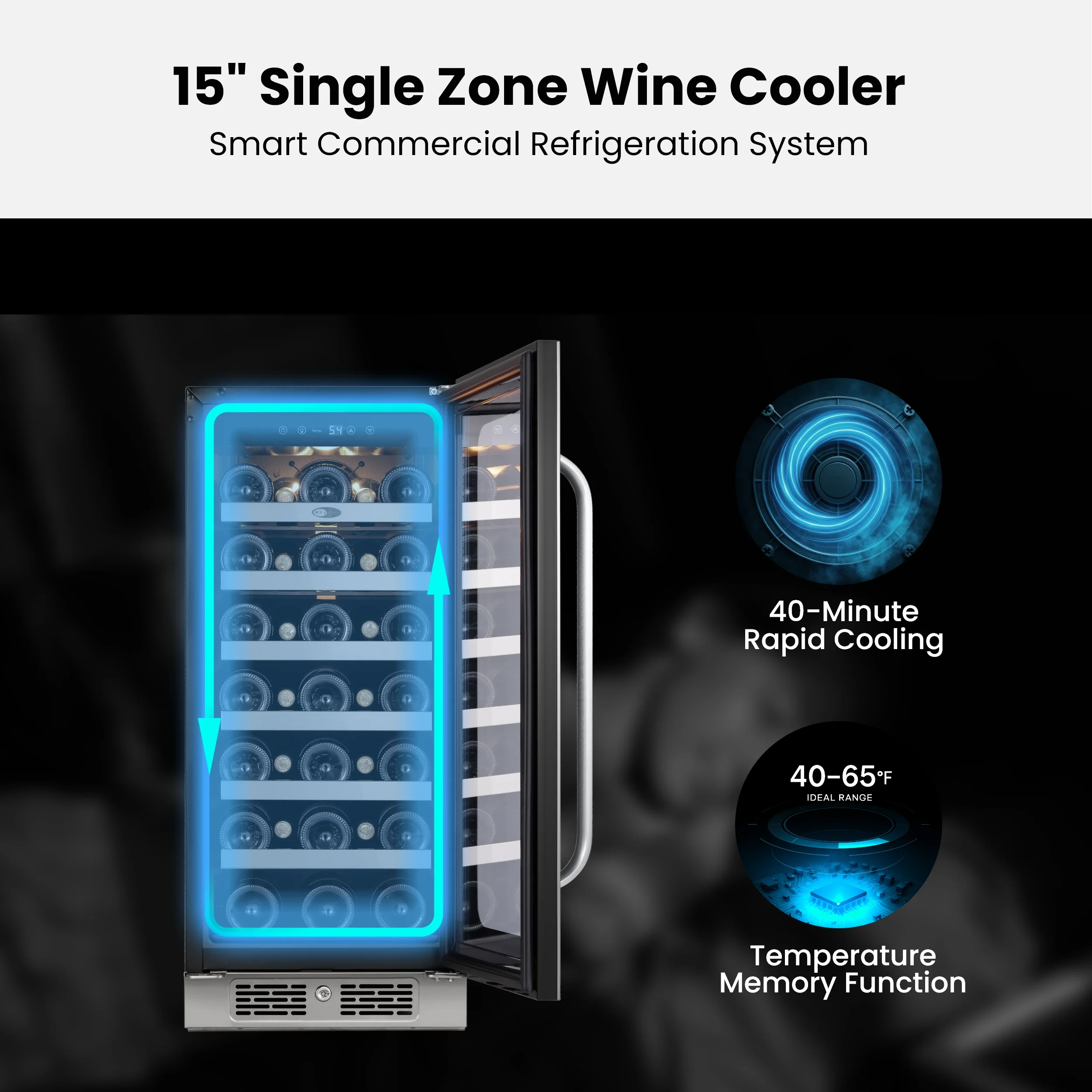 15 Inch Wine Fridge Cooler 33 Bottles Wine Fridge with Glass Door, Small Wine Refrigerator with 3 LED Light Built-in for Home Bar Kitchen - Image 4