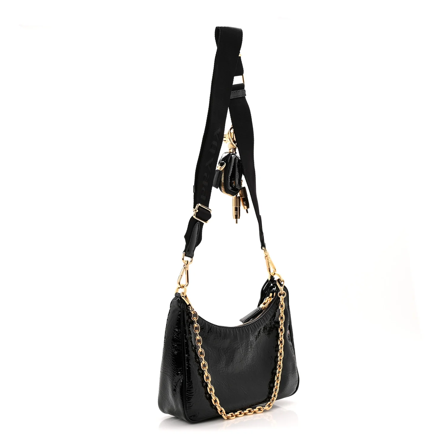 Patent Naplak Re-Edition 2005 Shoulder Bag With Charm Black