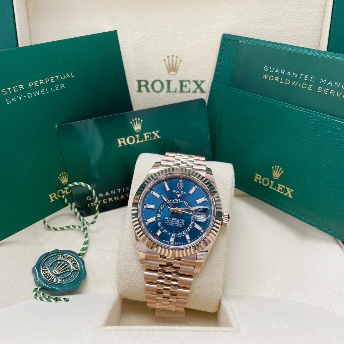 [Super Clone]RLX  Sky-Dweller 42mm Rose Gold Blue Dial Jubilee - 336935