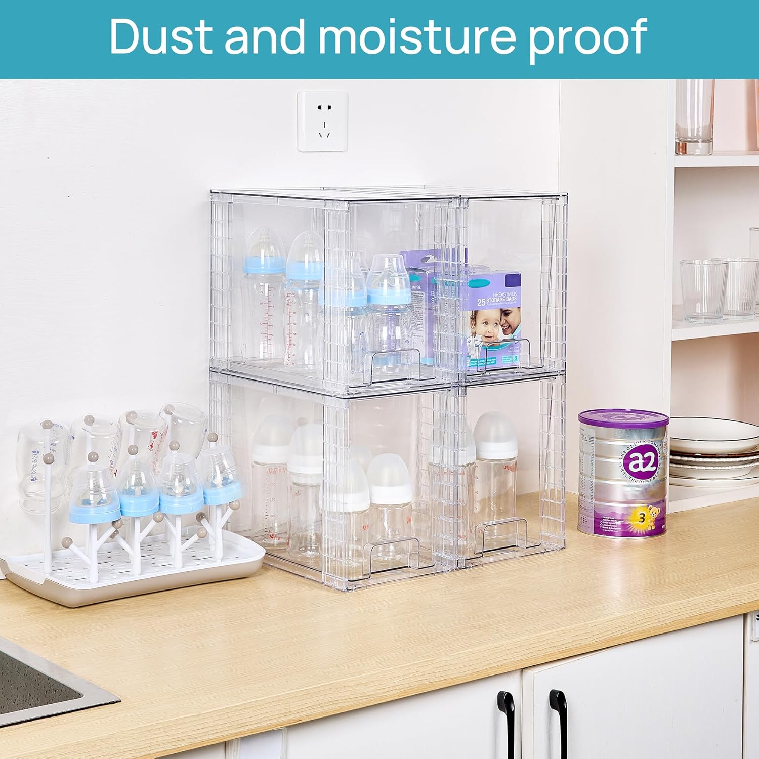 Vtopmart 4 Pack Clear Stackable Storage Drawers, 9.7