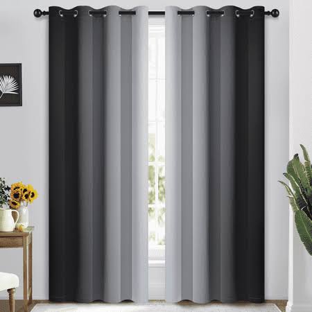 Yakamok Grommet Light Blocking Black Ombre Curtains,Room Darkening Window Drapes for Bedroom/Living Room Blackout, 52x84 Inches, 2 Panels, Size: 52W x