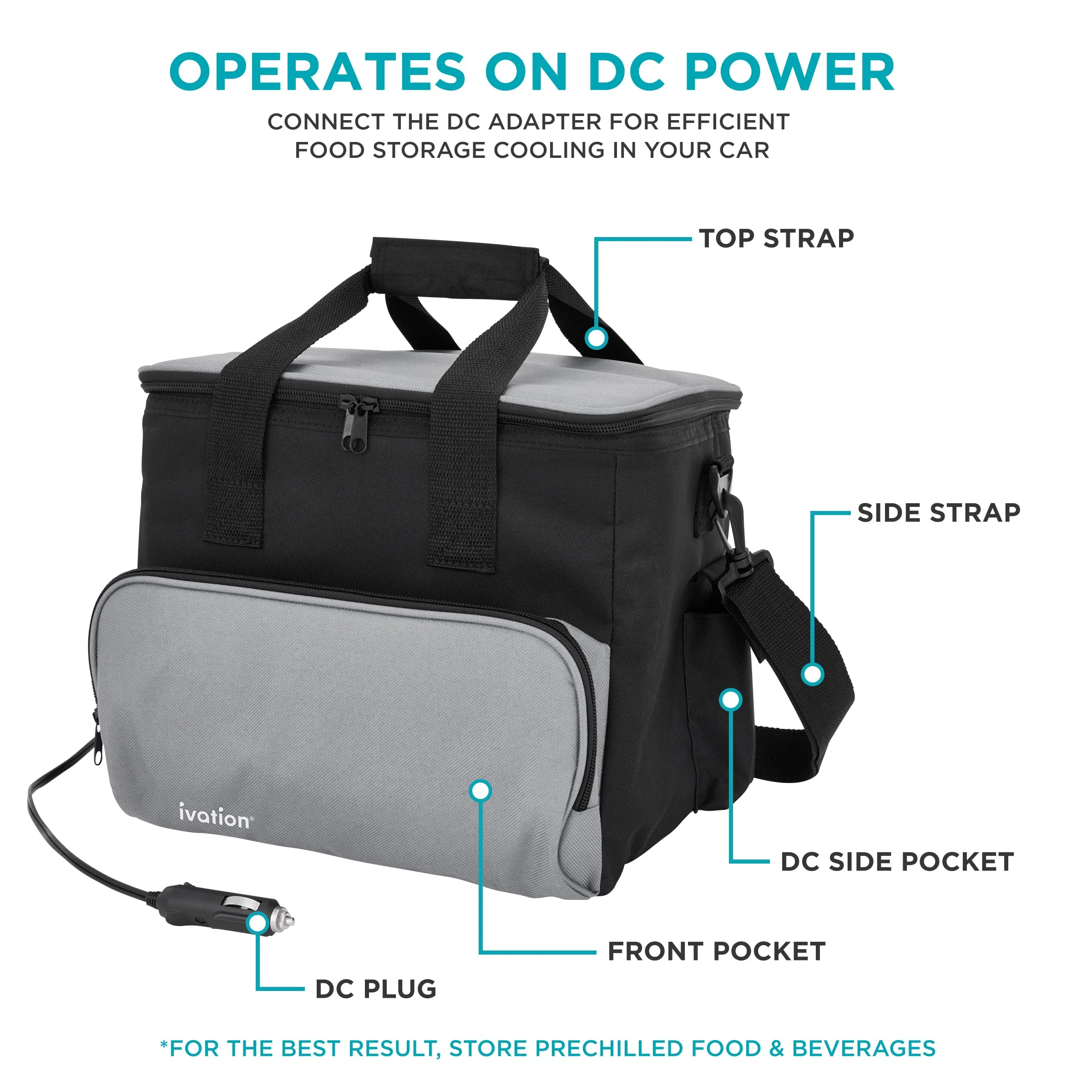 Portable Electric Cooler Bag | 15L Soft Sided Thermoelectric Travel Cooler with Shoulder Strap, Storage Pocket DC 12V Plug in for Car, Truck RV Camping - Image 2