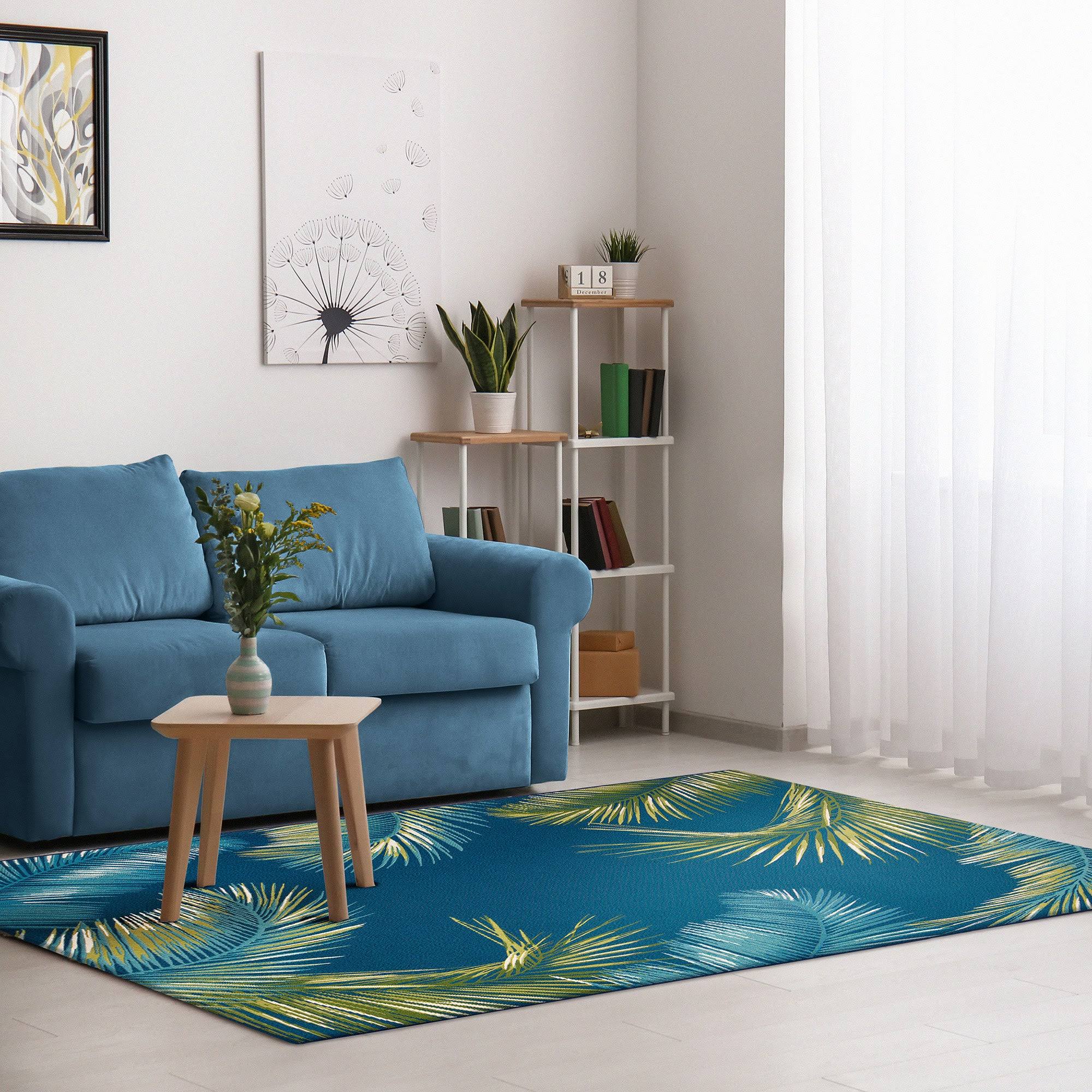 Liora Manne Marina Palm Border Indoor/Outdoor Rug Navy 3'3