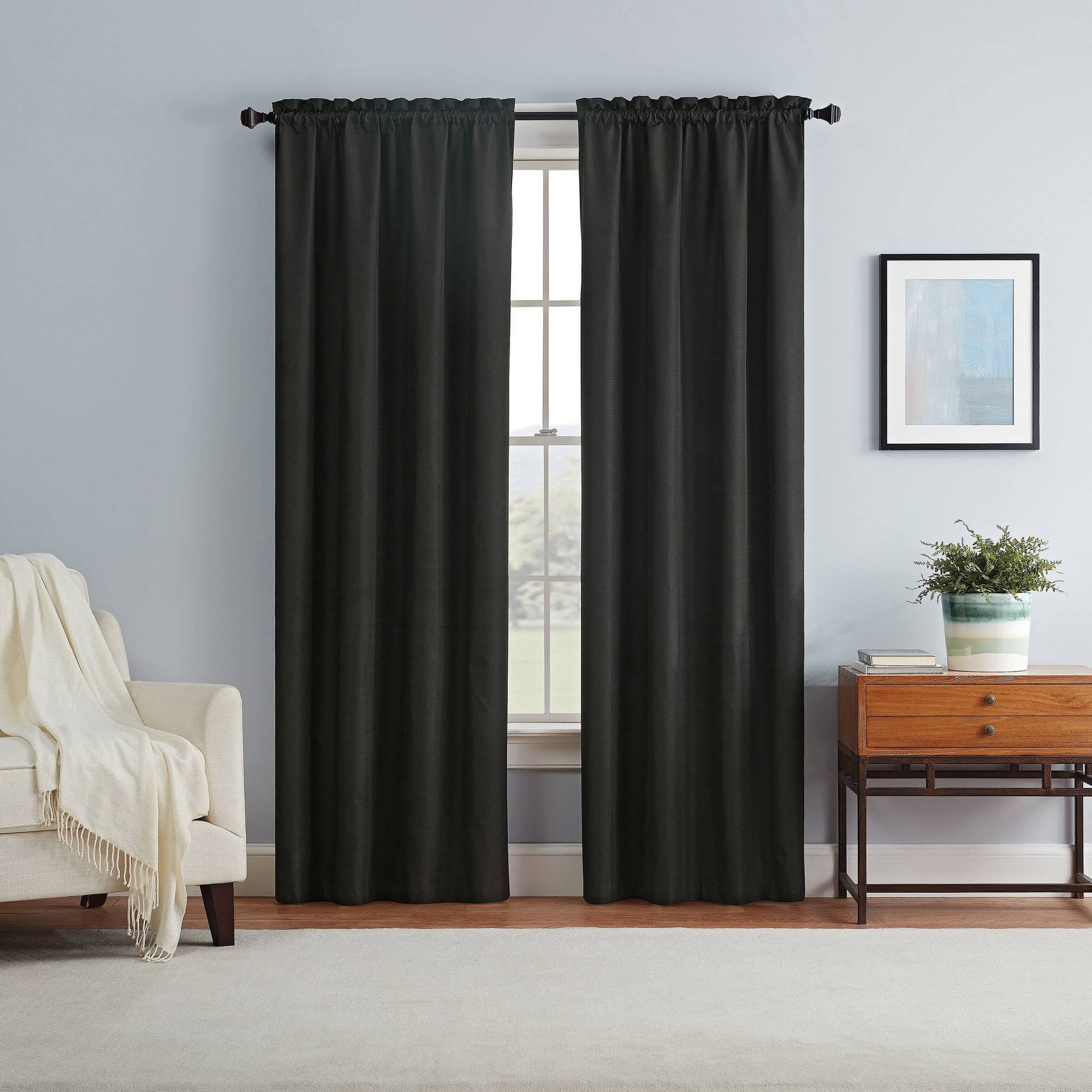 Eclipse Braxton Thermaback Window Curtain Panel, Black, 42