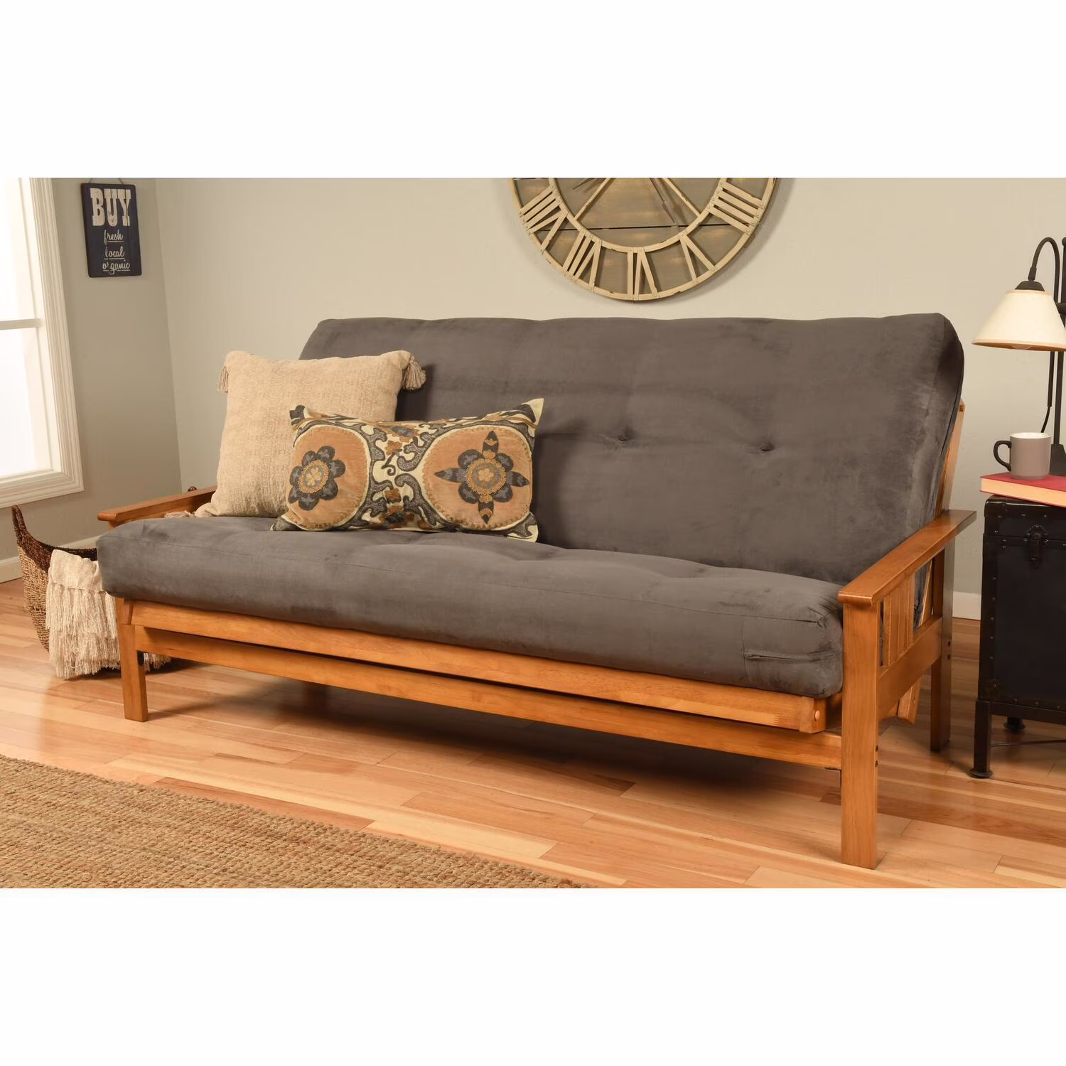 African Artifacts Full Size Futon Frame Set with Mattress, Easily Converts to Bed, Versatile Design Futon Frame for All Spaces, 33"H x 79"L x 37"D-Color:Linen Charcoal,Size:Barbados(Barbados/Linen Charcoal) - Image 9