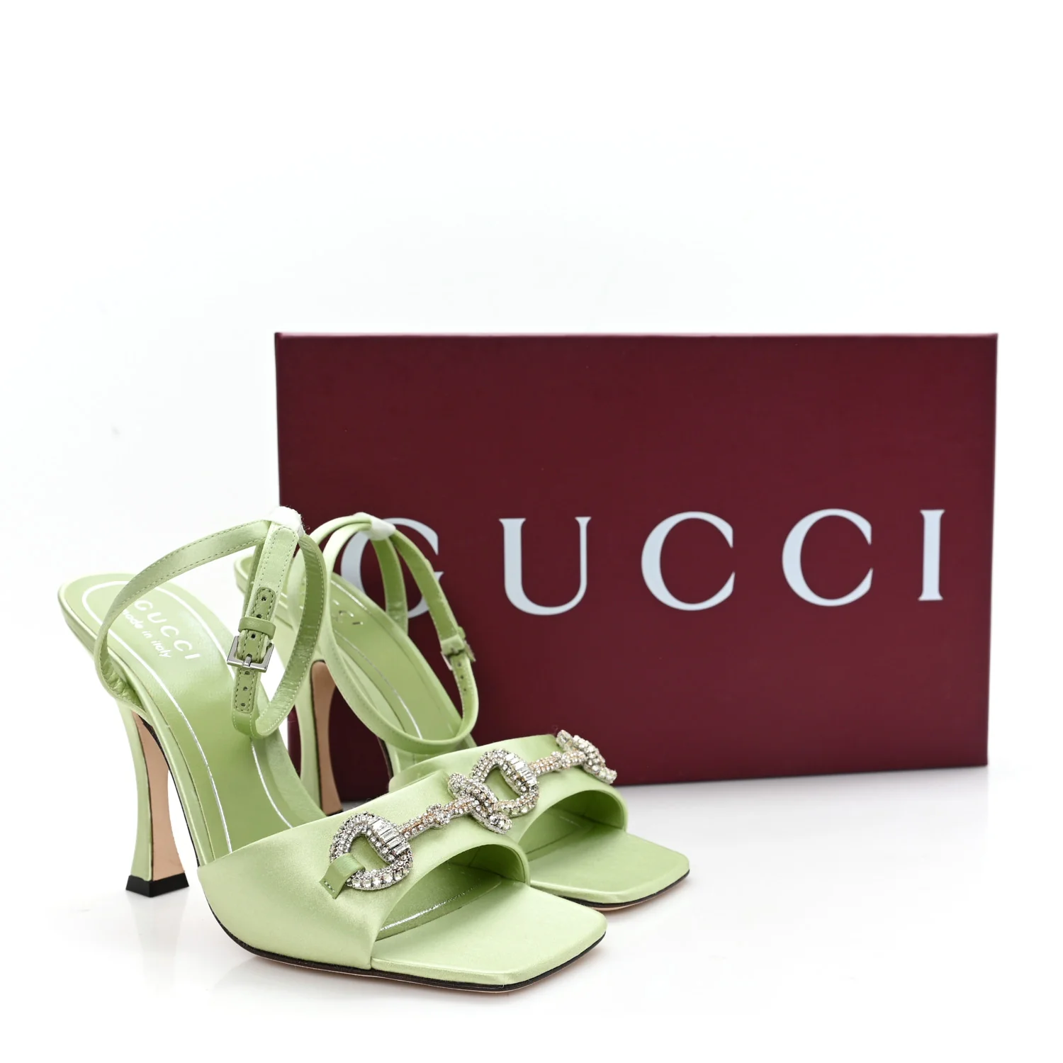 Satin Crystal Horsebit Sandal Pumps 36.5