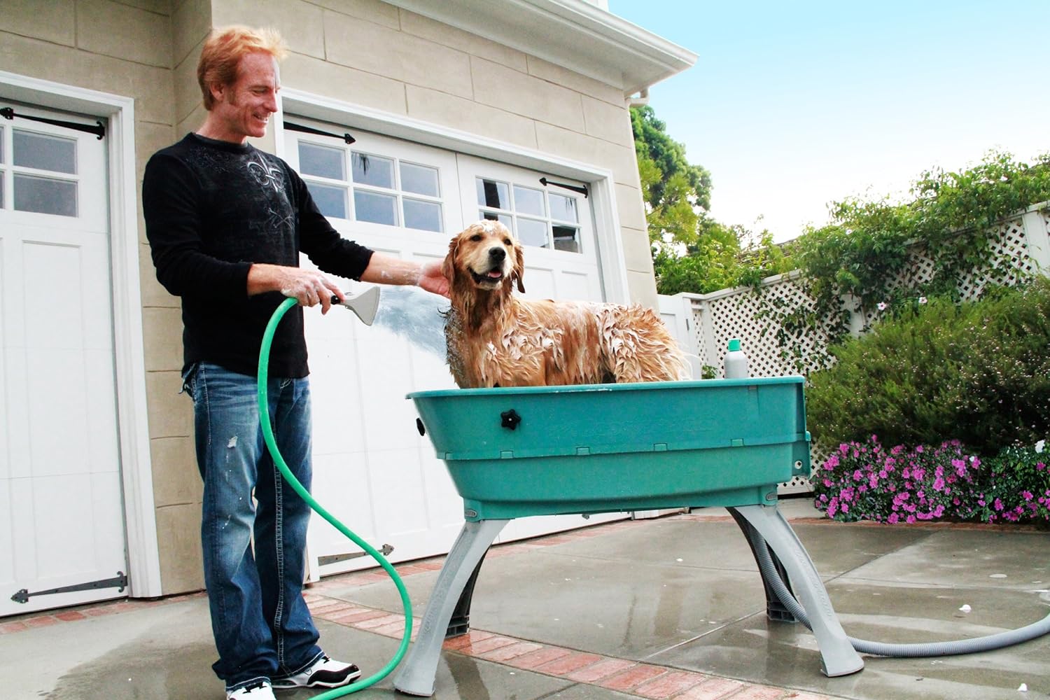 Baignoire surélevée pour animaux de compagnie, grand escalier turquoise combiné