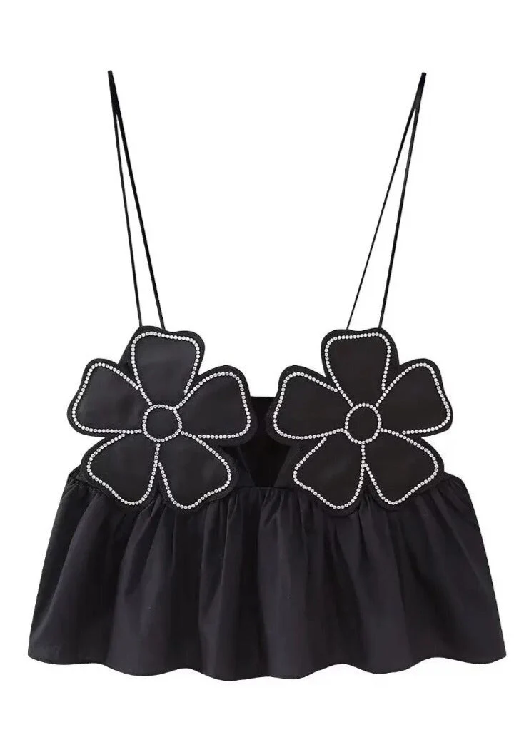 Haut noir en satin pour femme à col bénitier