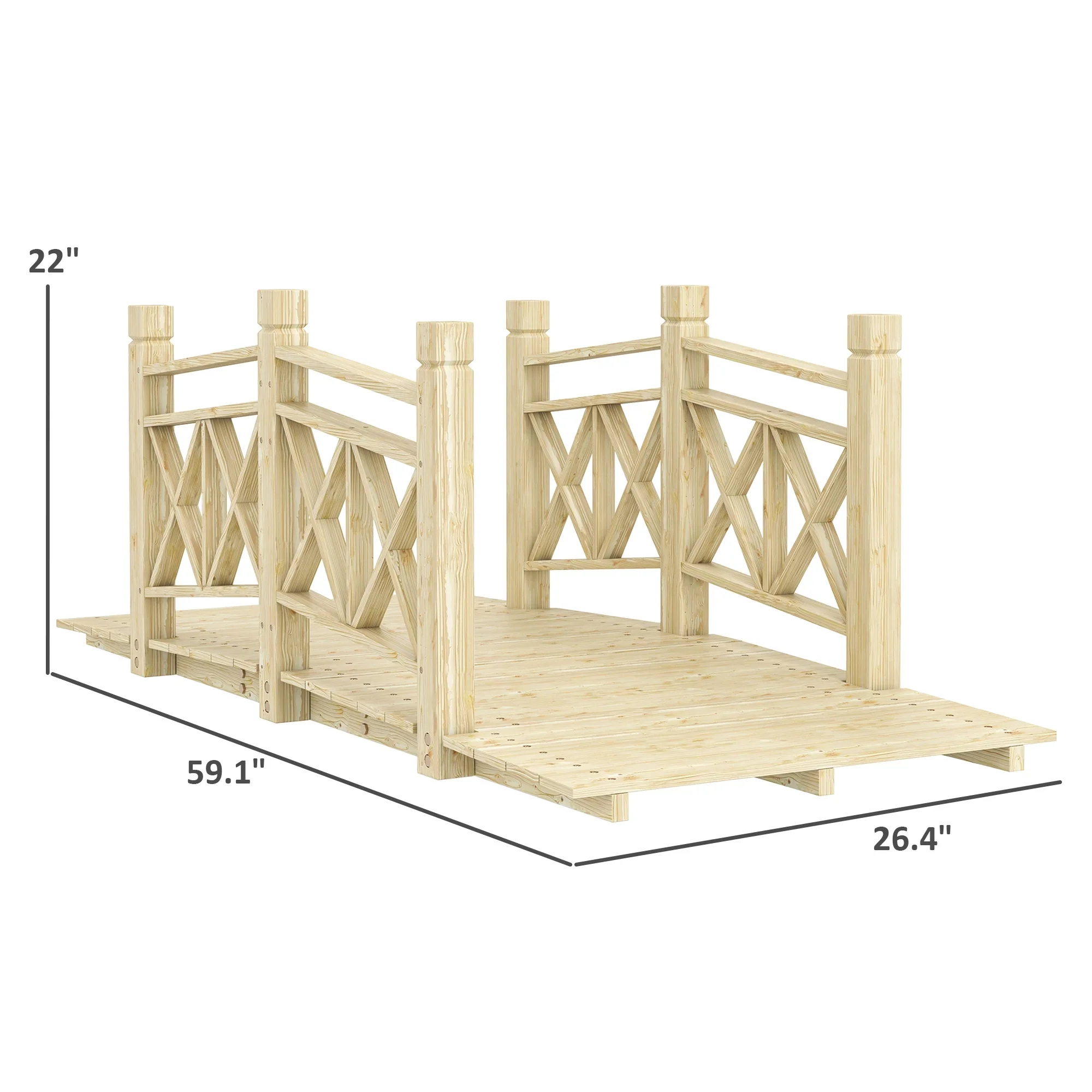 QISHENSHUI 5 ft. Sturdy Natural Wood Garden Bridge �C Premium Timber Construction with Solid Safety Handrails for Backyard Paths, Small Ponds & Garden Water Features, Carbonized