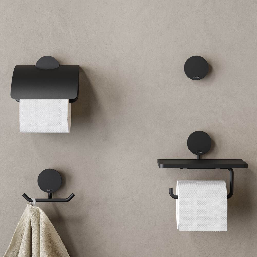 Geesa Opal Toiletrolhouder met Klep - Zwart