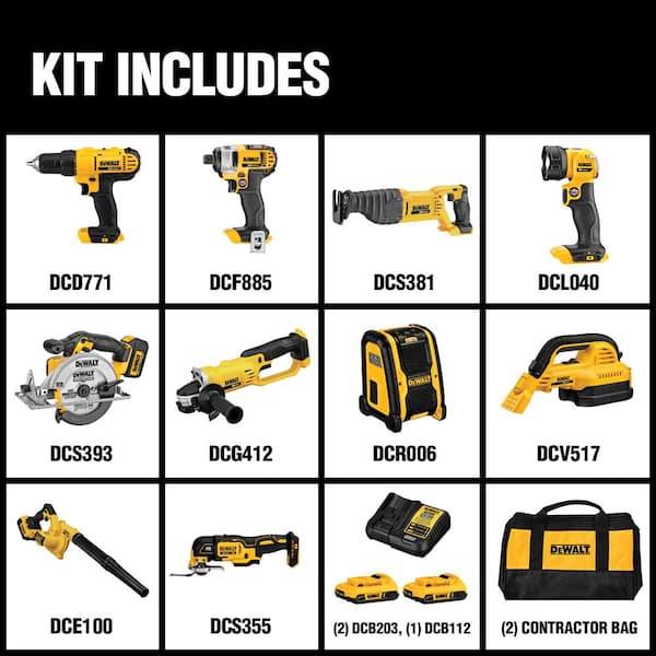 20V MAX Cordless 10 Tool Combo Kit, MAXFIT Screwdriving Set (35 Piece), (2) 20V 2 0Ah Batteries, Charger, and Bag Image 2