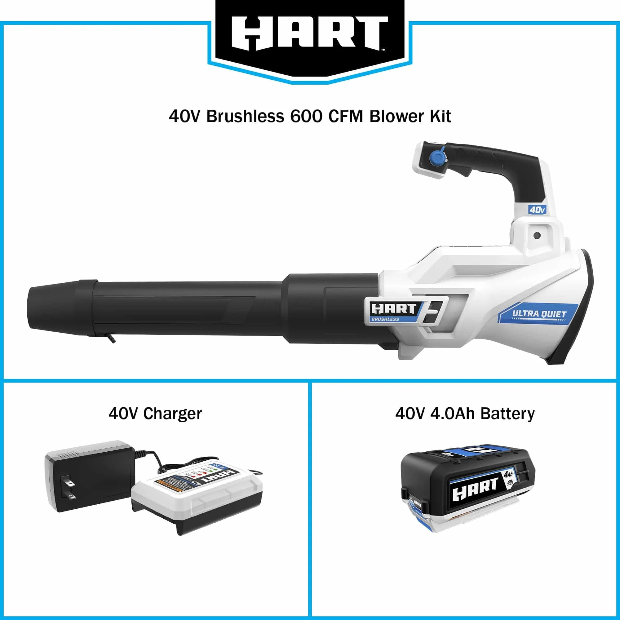 HART 40 Volt 155 MPH at 600 CFM Cordless Brushless Axial Leaf Blower Kit, (1) 4 0Ah Lithium Ion Battery Image 9