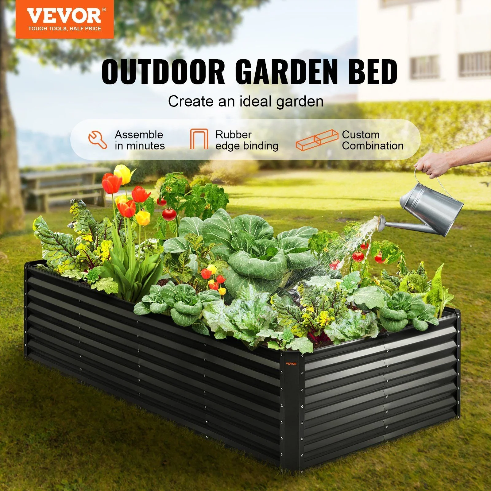 Galvanized Raised Garden Bed Planter Box 94.5x47.2x23.6 Flower Vegetable