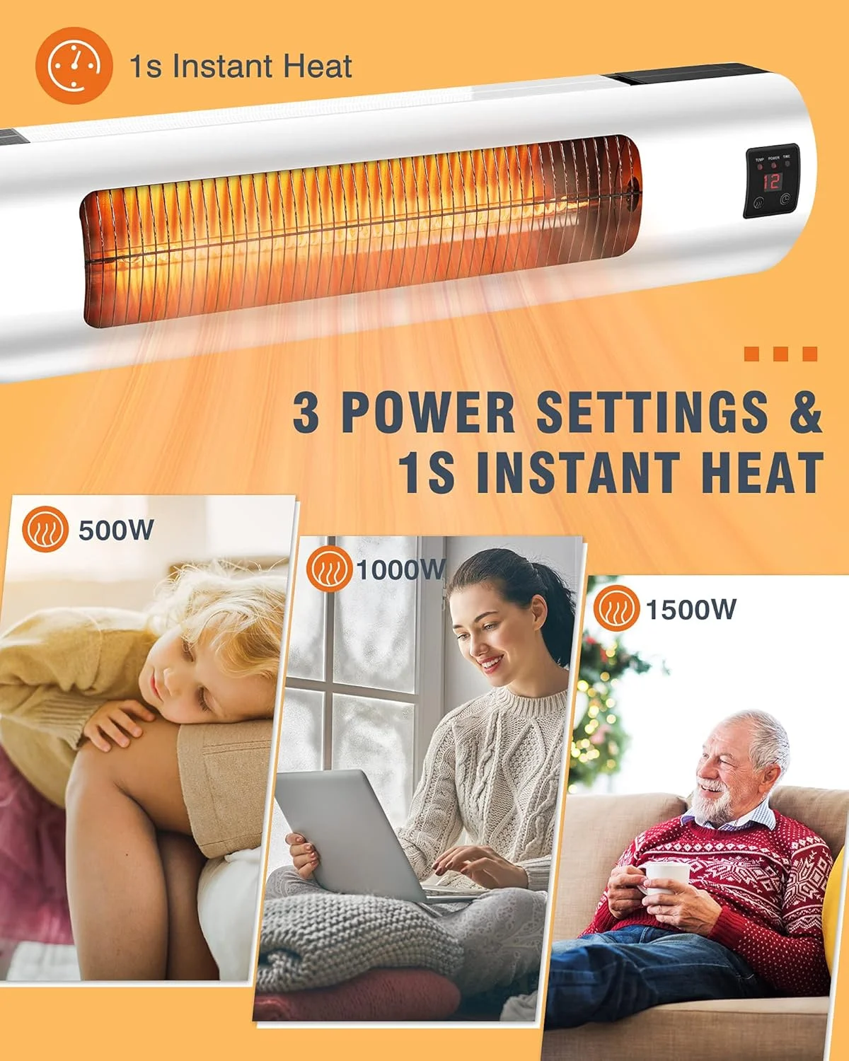 Airo Comfort Electric Patio Heater 1500W �?Wall-Mount Outdoor Infrared Heater with Carbon Tube Heating
