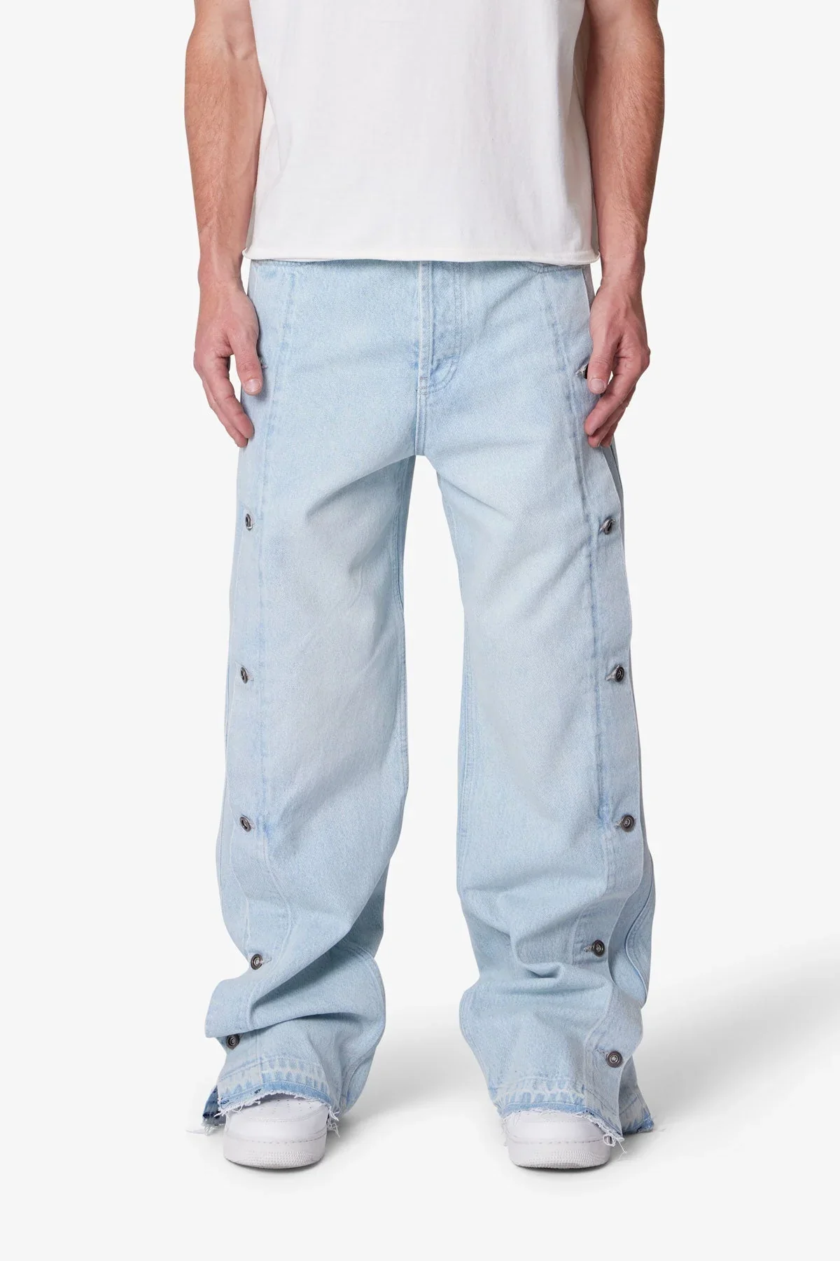 Ultra Baggy Offset Button Denim - Light Blue