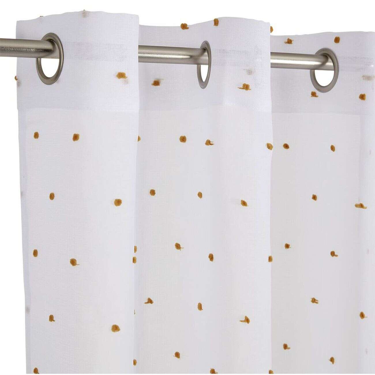 Voilage blanc avec pompons jaunes 100% polyester 140x240cm