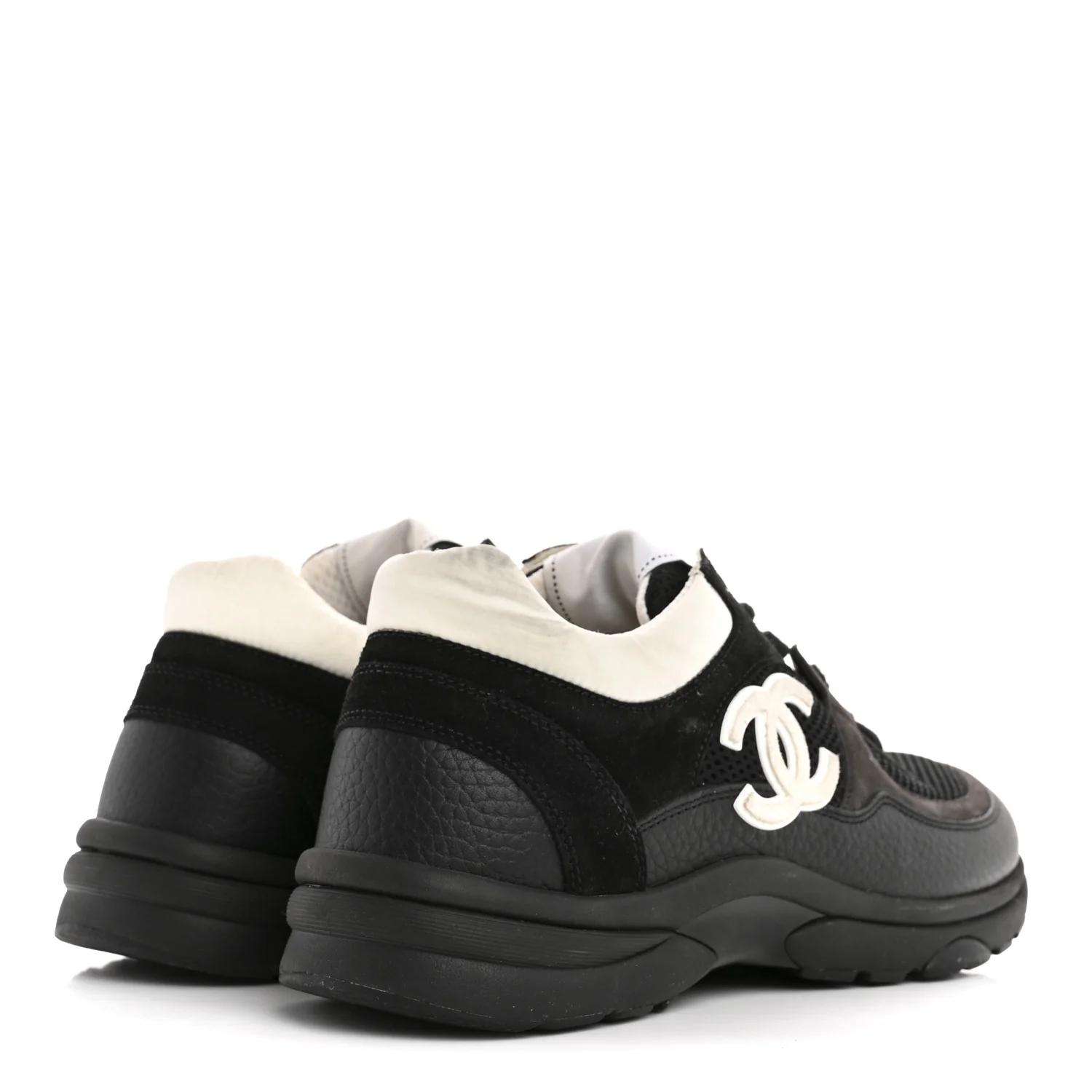 Mesh Suede Grained Calfskin Womens CC Sneakers 39.5 Black White