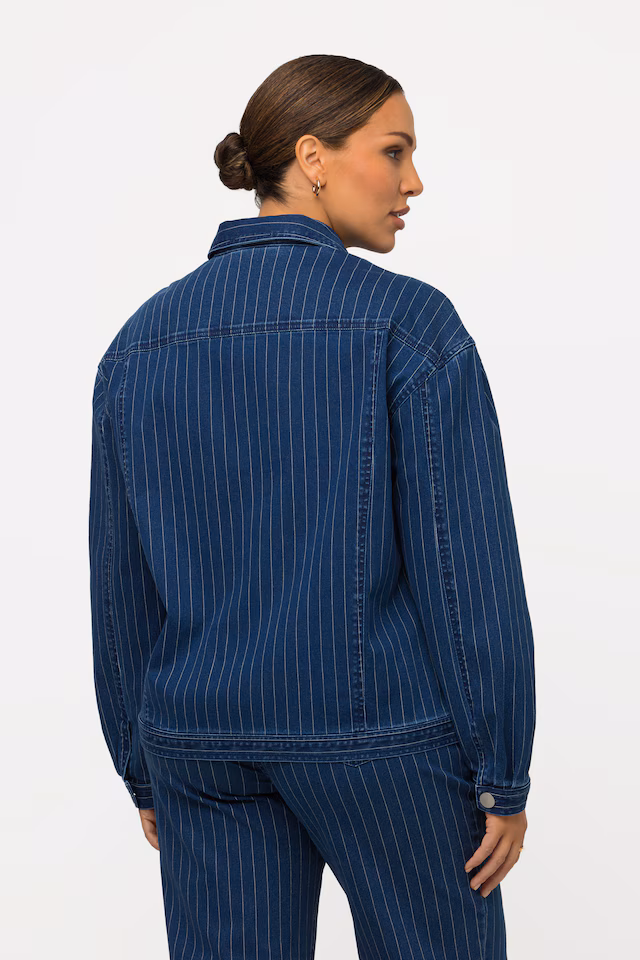 Pinstripe Zip Up Jean Jacket