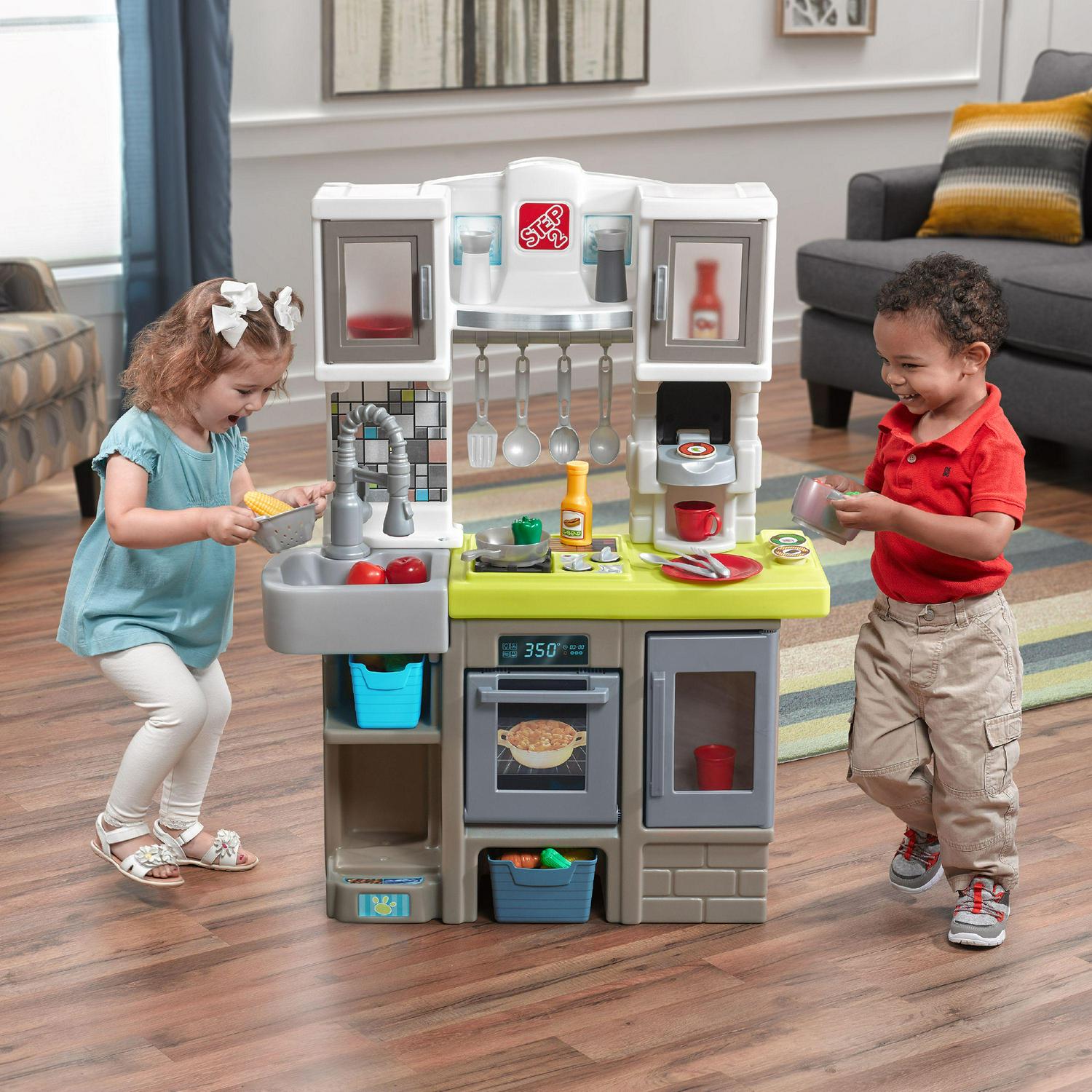 Contemporary Chef Brown and White Toddler Plastic Play Kitchen - Image 9