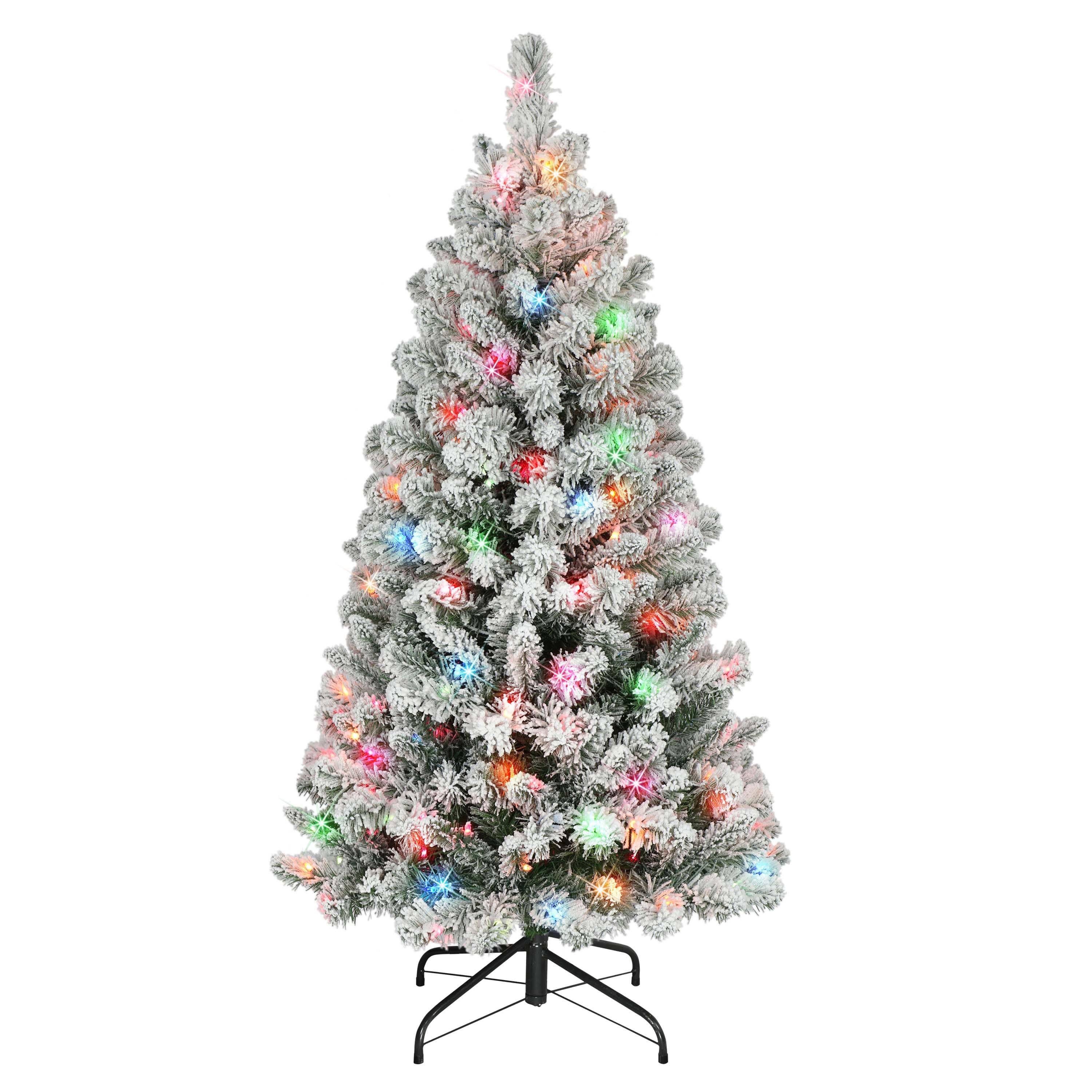 Puleo International 4.5-ft. Pre-Lit Flocked Virginia Pine Artificial Christmas Tree, Green