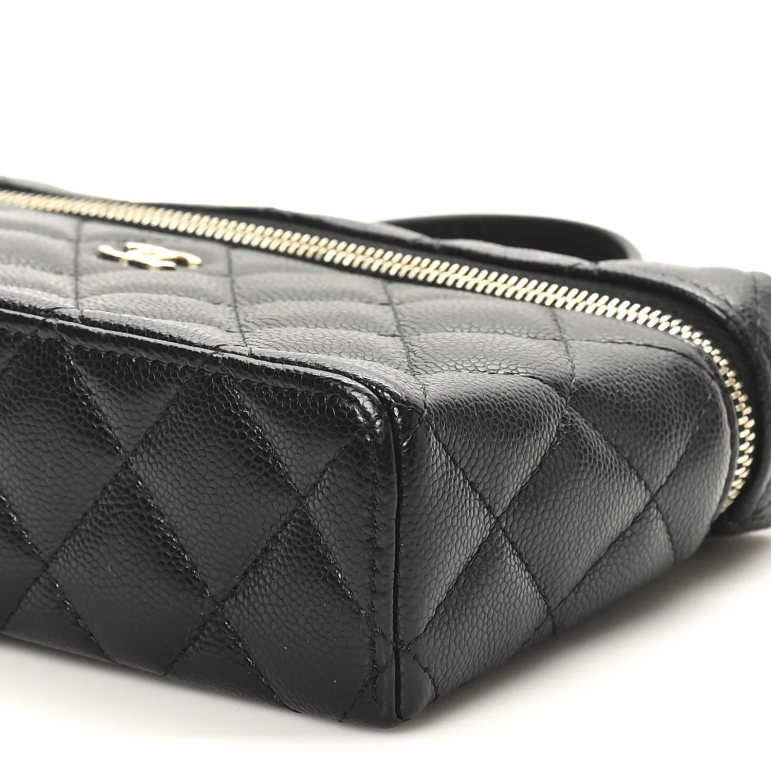 Caviar Quilted Top Handle Slim Vanity With Chain Black