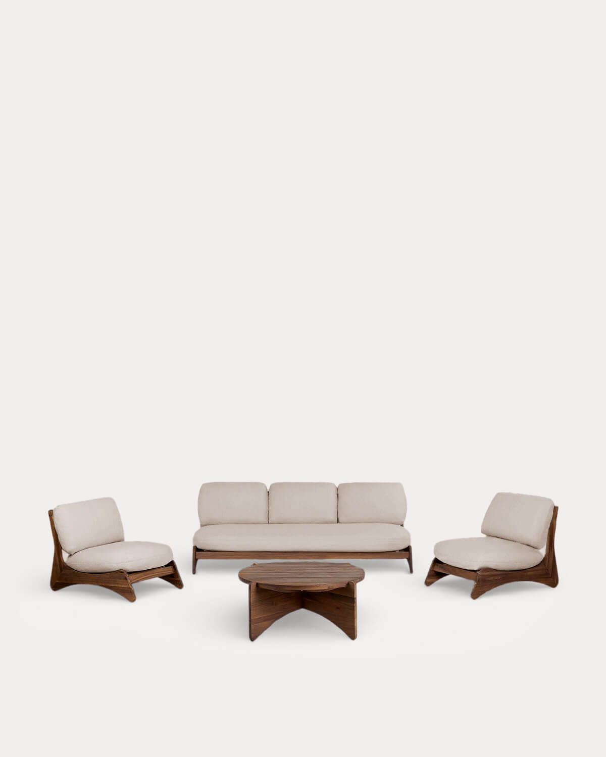 Lorent - Set de Jardín con Sofá 3 Plazas, 2 Sillones y Mesa de Centro de Madera de Acacia y Tela Lorent