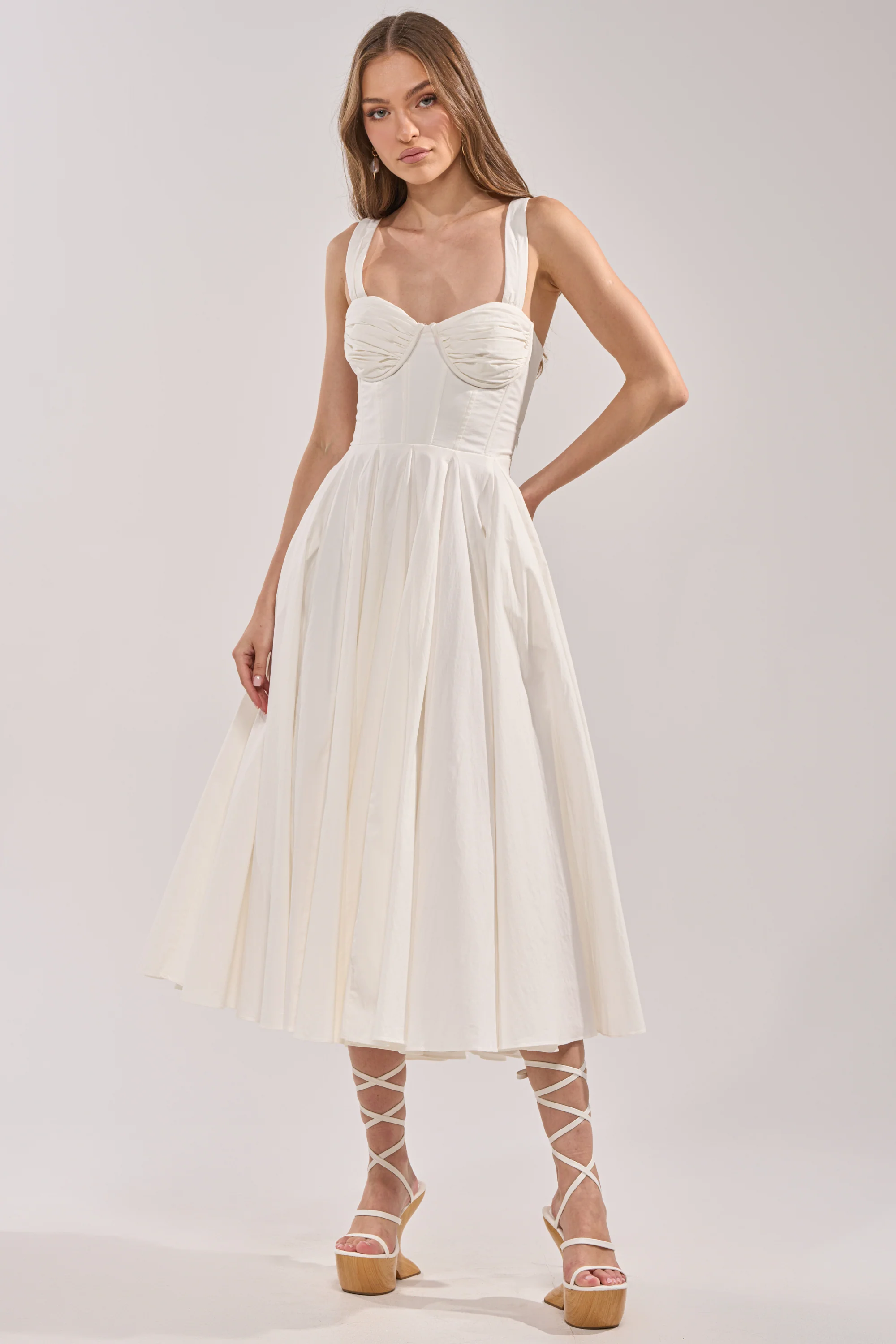 KEEP IT LOWKEY POPLIN MIDI DRESS IN WHITE - Akira Store