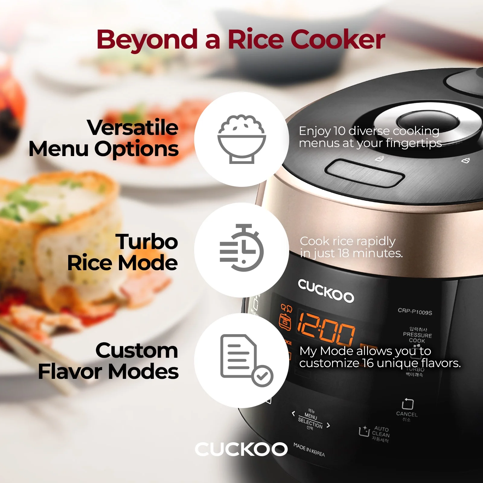 CUCKOO CRP - P1009SB 10 - Cup (Uncooked) Heating Pressure Rice Cooker & Warmer with Nonstick Inner Pot