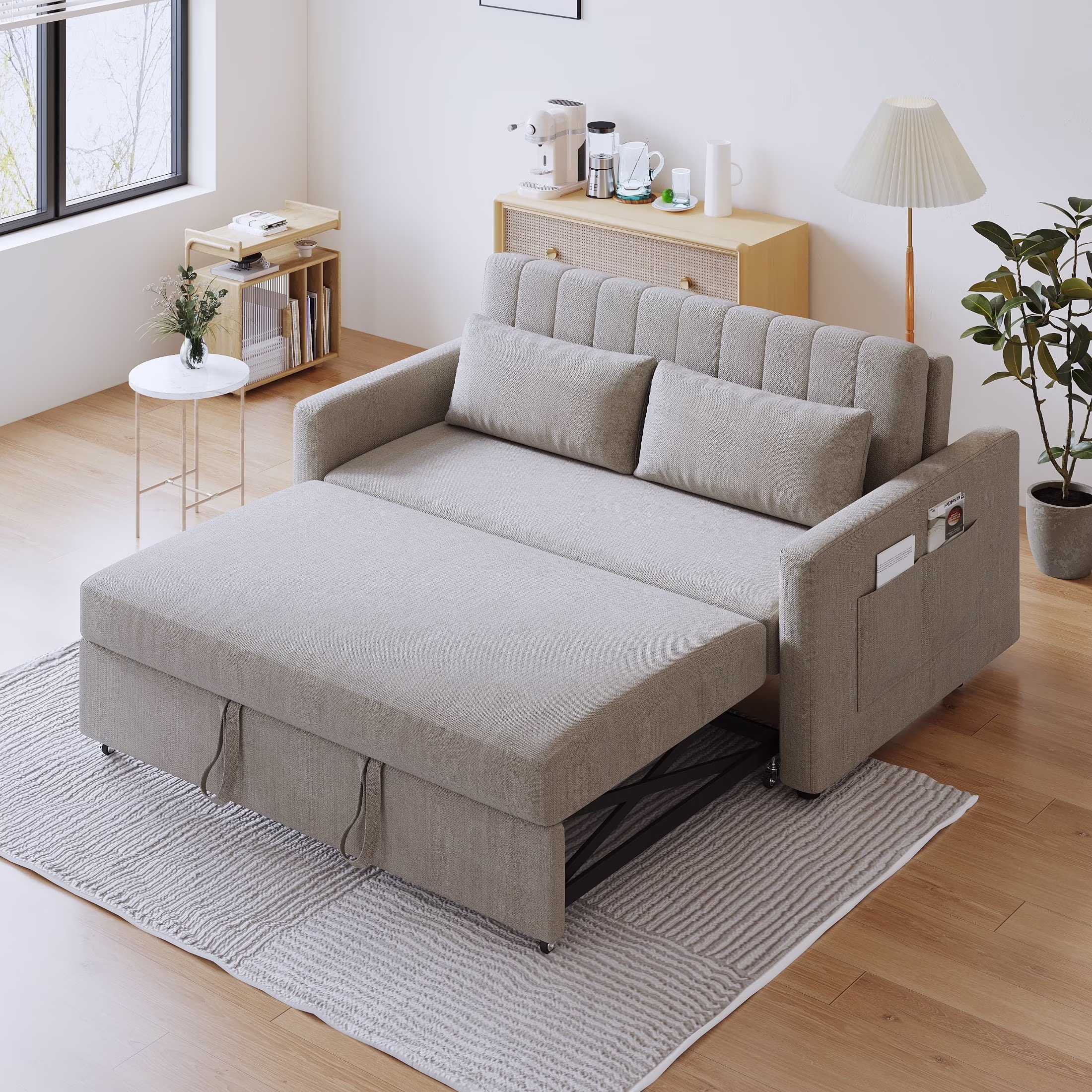 54" Twins Pull Out Sofa Bed, Modern Convertible Sleeper Couch, Fabric Loveseat for Small Place, Light Gray(Light Gray)