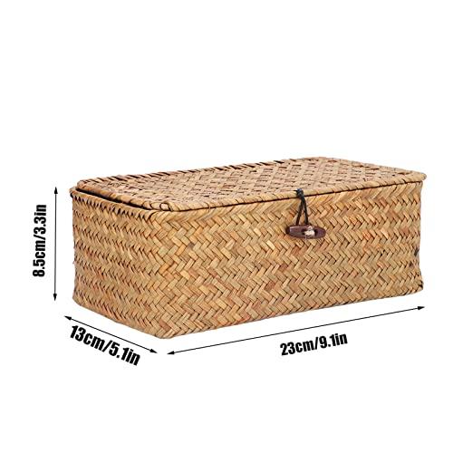 Tomotato Wicker Baskets, Water Hyacinth Storage Baskets With Lids Woven Rectangular Organizer Basket For Shelf Closet Wardrobe Bedroom (M)