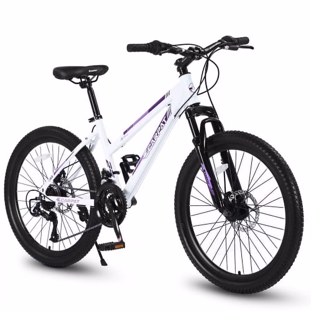 Mountain Bikes for Adult, 24 inch Womens Bicycle 21 Speed with Dual Disc Brakes, Pink(White)