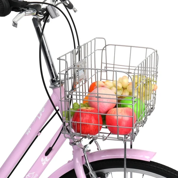 Women's Beach Cruiser Bike, 26in City Cruiser Bikes High Carbon Steel V Brake 7 Speed Commuter Bike with Basket Mirror(Pink) - Image 8