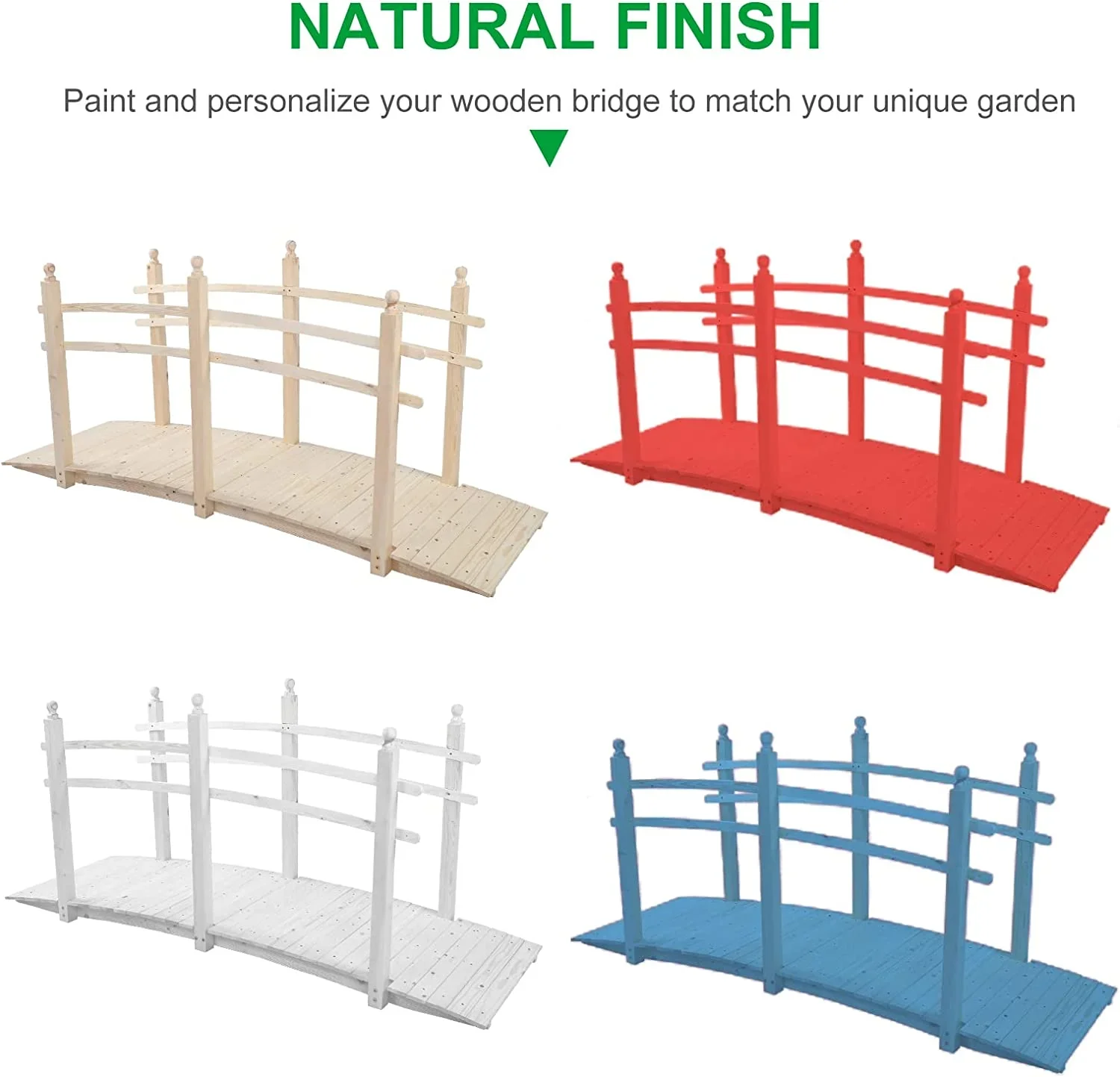 VINGLI 7.5 ft Garden Bridge, Arch Walkway Wooden Bridge with Safety Rails Natural Finished, Decorative Landscaping Footbridge for Koi Pond, Dry Creek Bed, Garden Pathway or Japanese Zen Decor