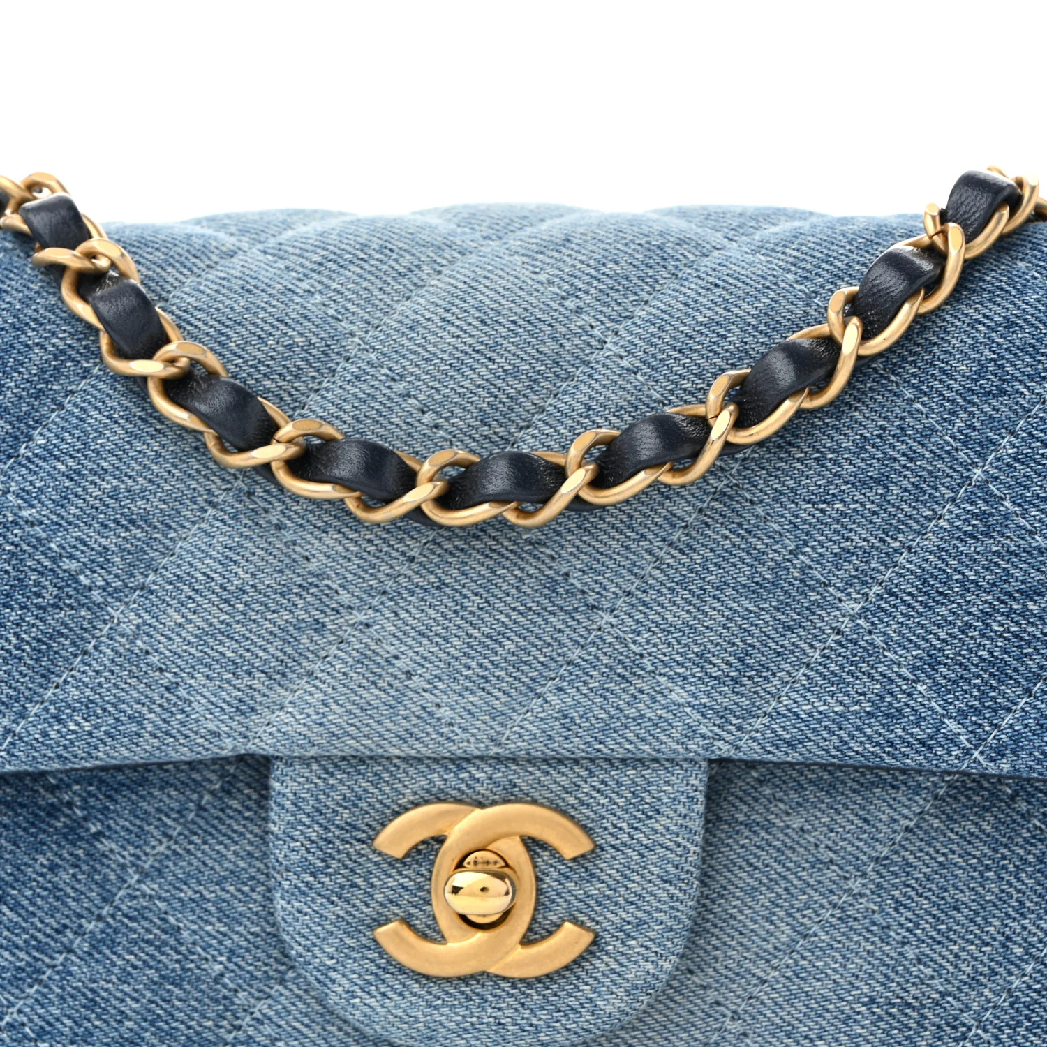 Washed Denim Quilted Mini Rectangular Flap Blue