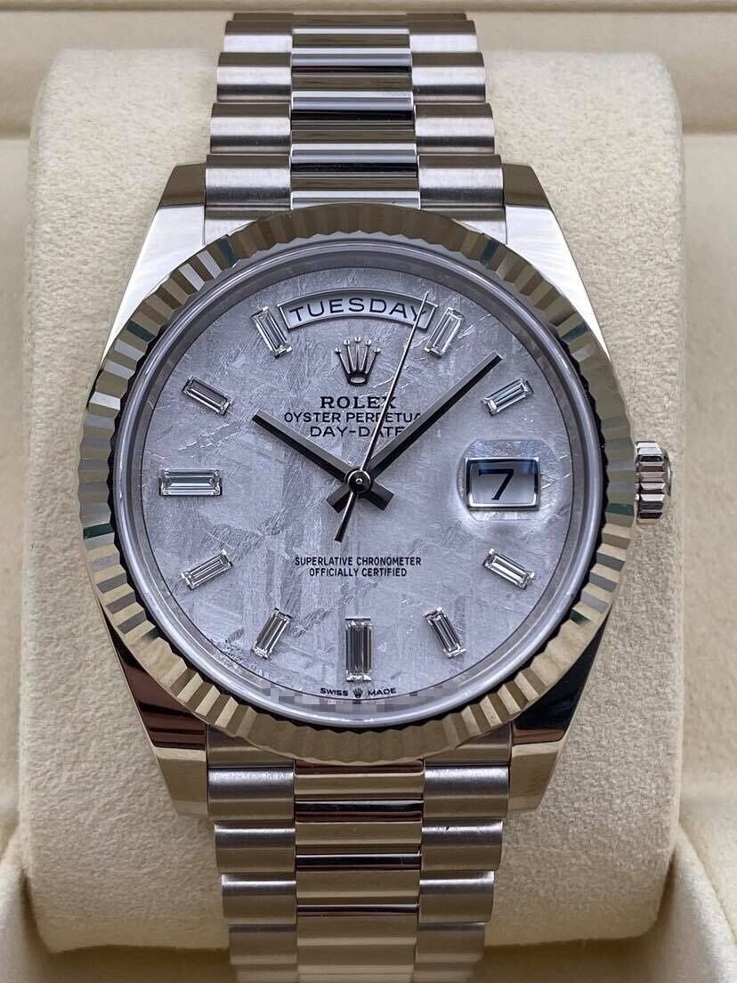 【Super Clone】RLX  Day-Date President 40mm White Gold Meteorite Diamond Baguette Dial - 228239