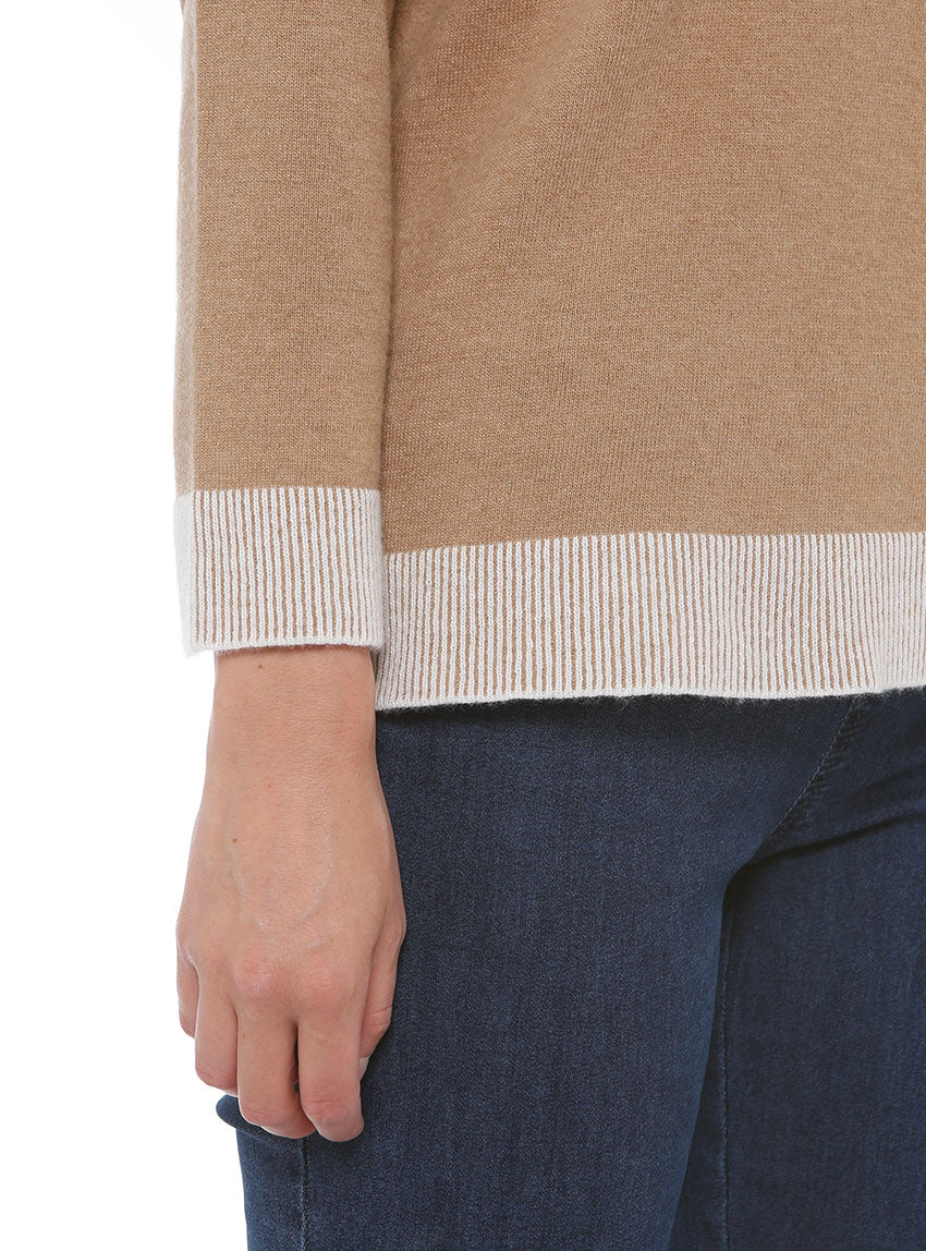 Pull col roulé en laine beige