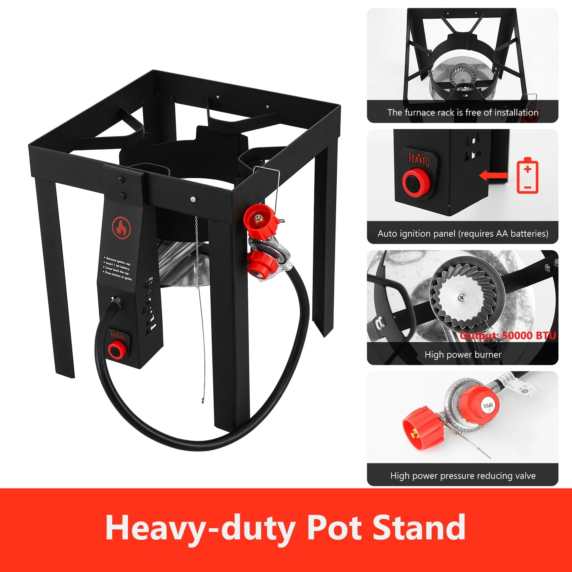 FEASTO Turkey Fryer and Fish Boiler Set with 30 Qt and 10 Qt Aluminum Pots Set, Auto Ignition,55000BTU Propane Burner for Outdoor Cooking Image 5