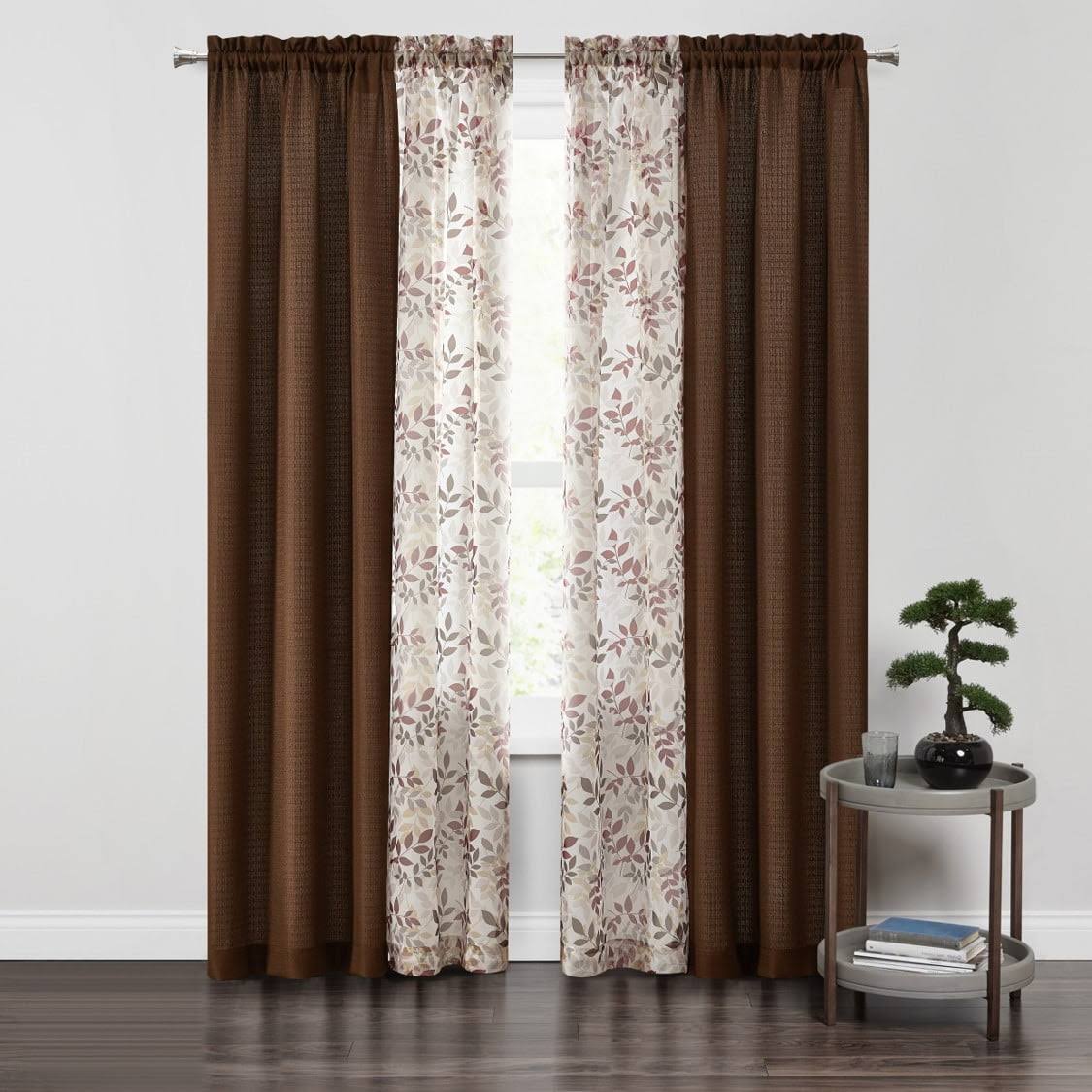 Mainstays Luna Curtain Panel, 4 Piece Set, Size: 28 x 84, Brown
