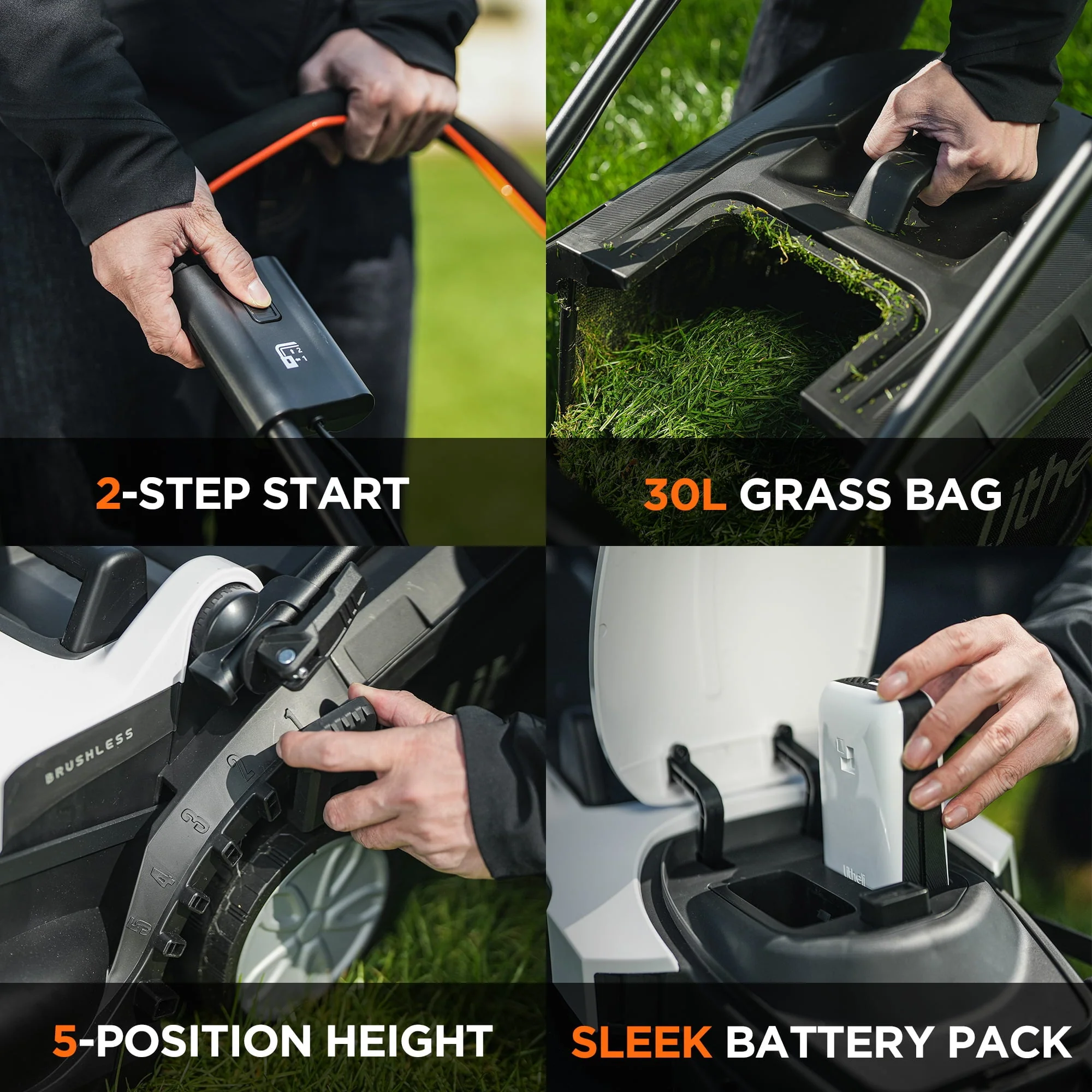 Cordless Lawn Mower 13 Inch, 5 Heights Adjustment, U20 Series 20V Electric Lawn Mowers for Garden With Brushless Motor, 4 0Ah Portable Battery Included Image 6