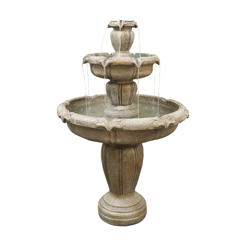 Indoor/Outdoor 3-Tiers Concrete Floor Water Fountain with Electric Pump for Patio Lawn Home Decor - Image 3